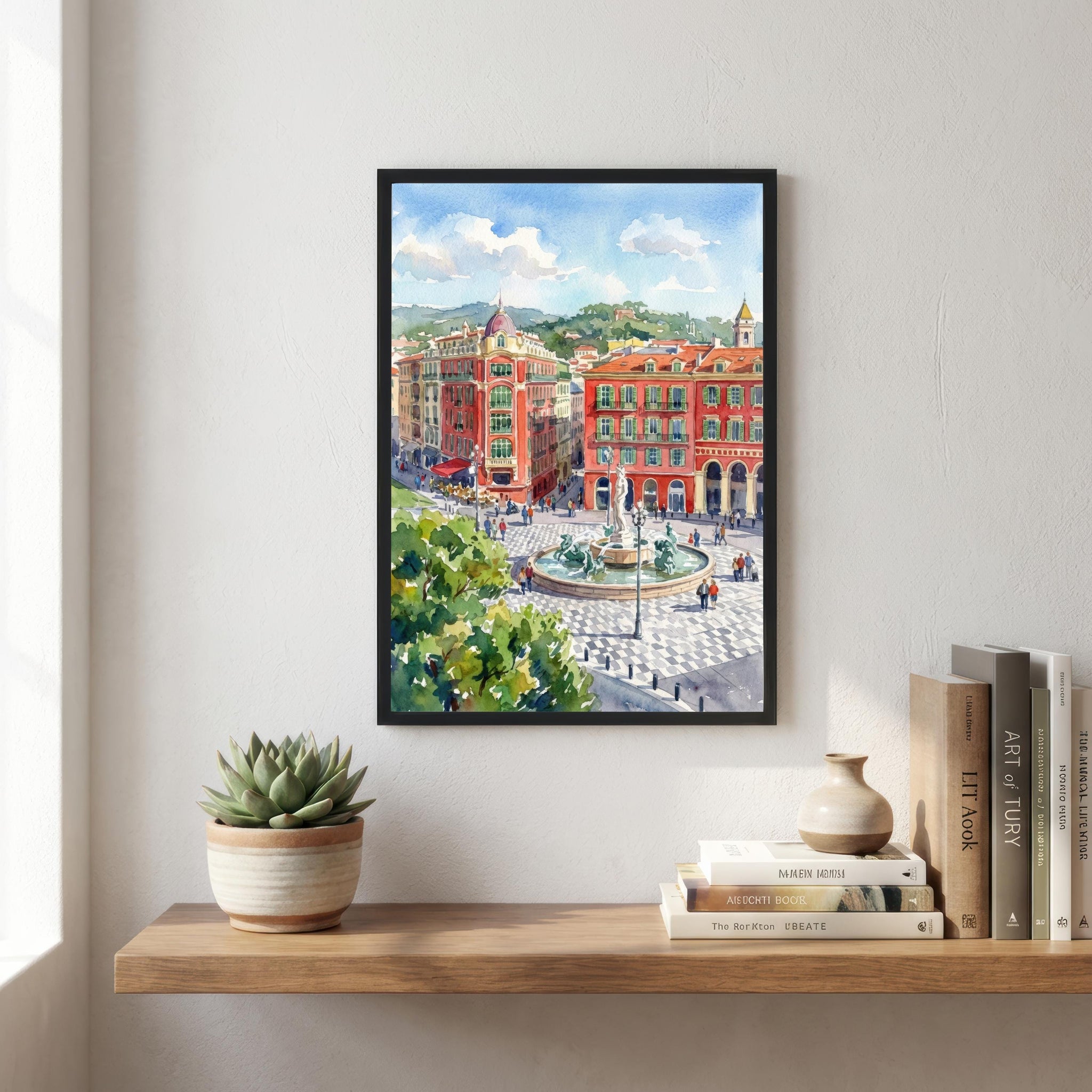Nice France Watercolour Print: Coastal City Landscape Art