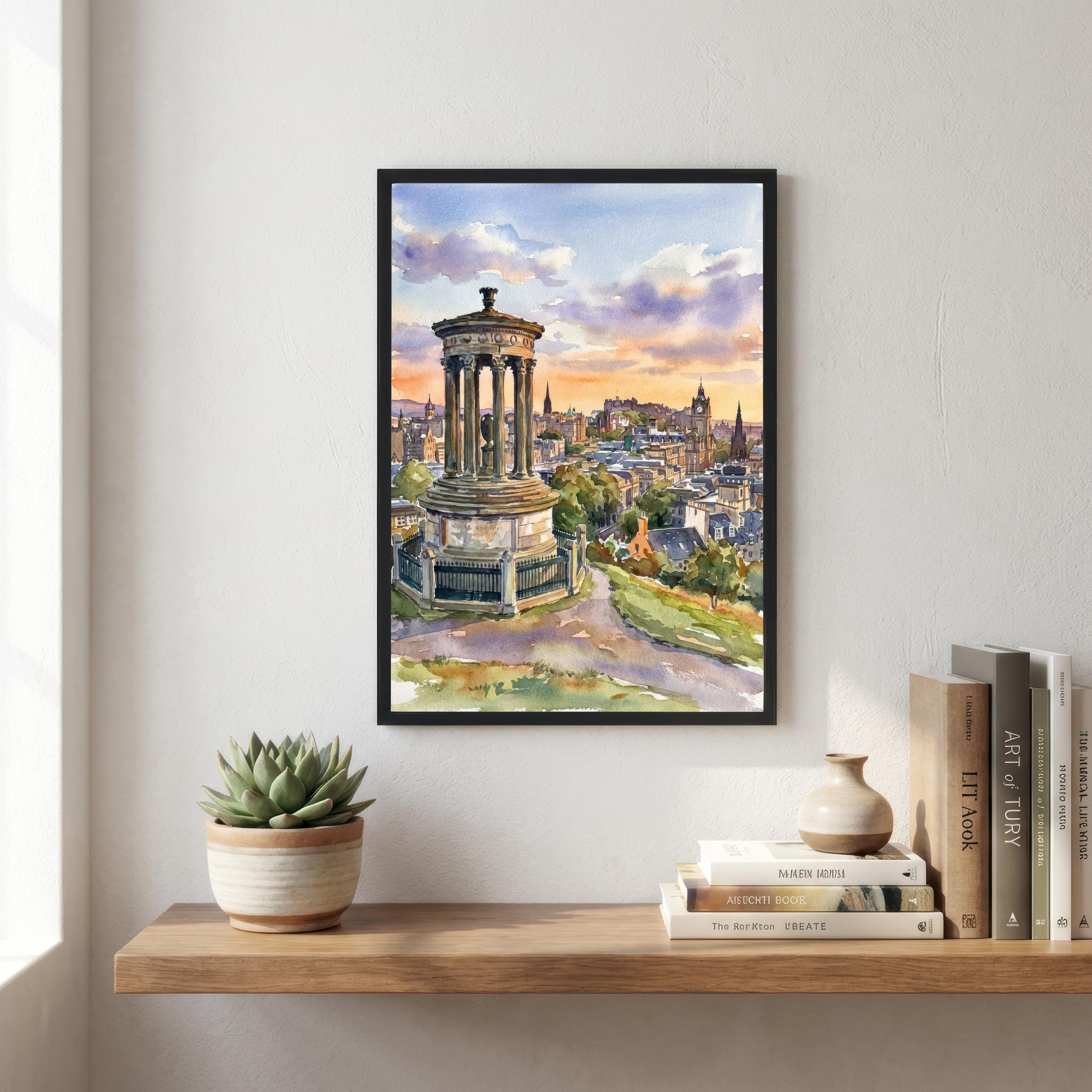 Edinburgh Watercolor Painting Poster Scotland Wall Art City Skyline Landscape Print Gift for UK Travel Lovers and Fans of Scenic Scottish