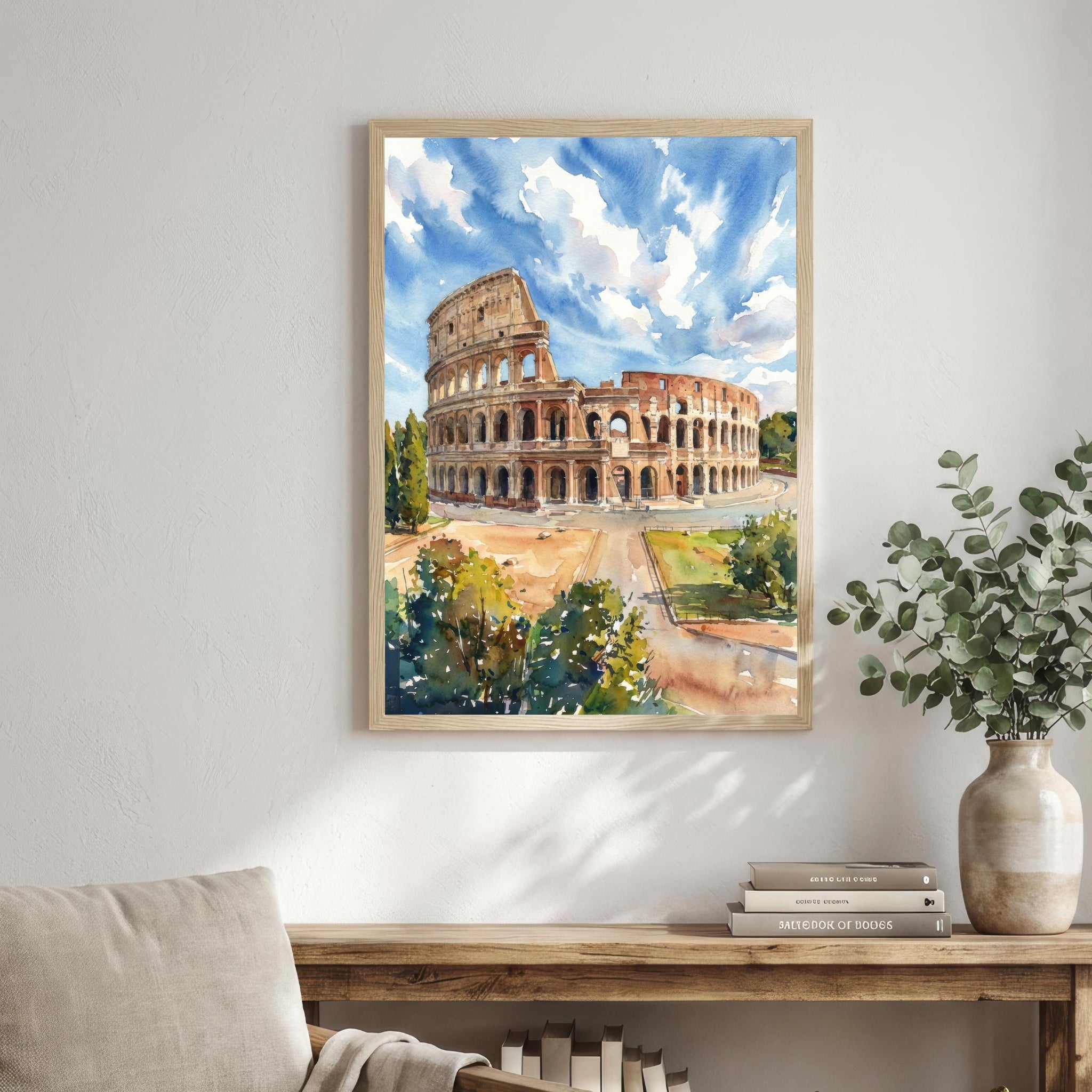 Rome Colosseum Watercolor Print, Italy Landmark Art