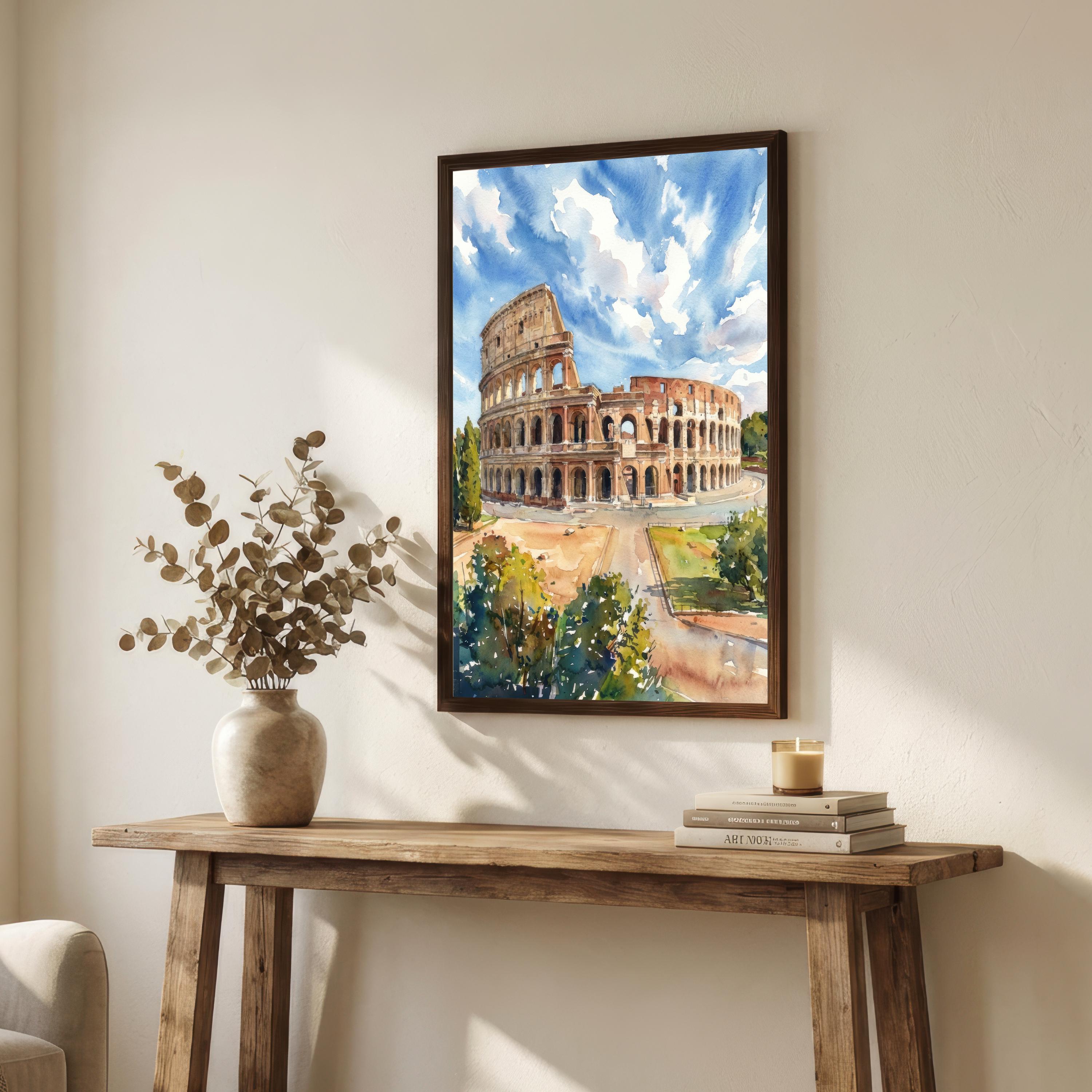 Rome Colosseum Watercolor Print, Italy Landmark Art