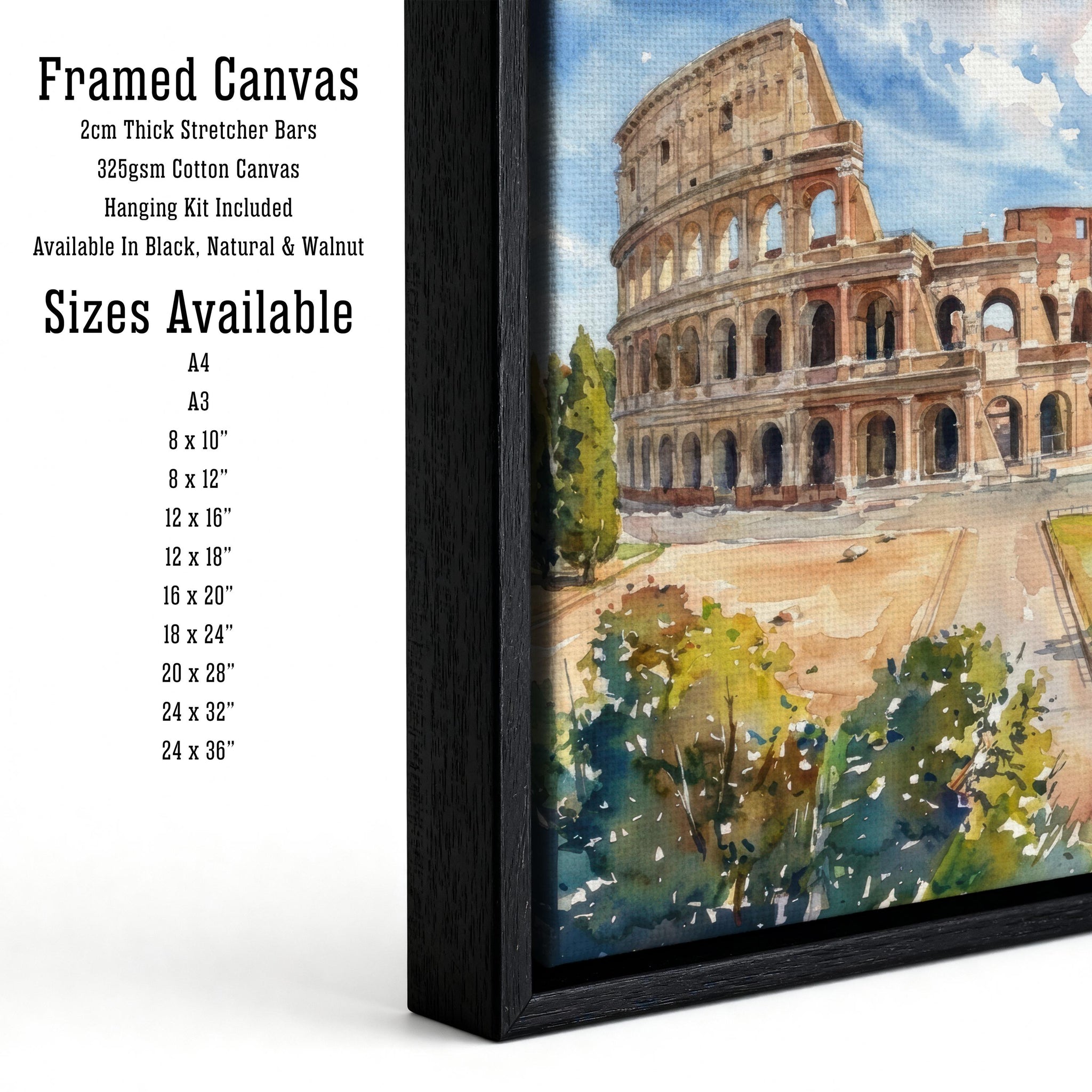 Rome Colosseum Watercolor Print, Italy Landmark Art