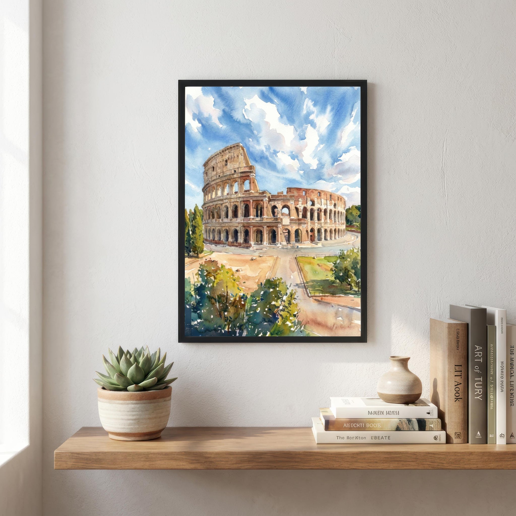 Rome Colosseum Watercolor Print, Italy Landmark Art