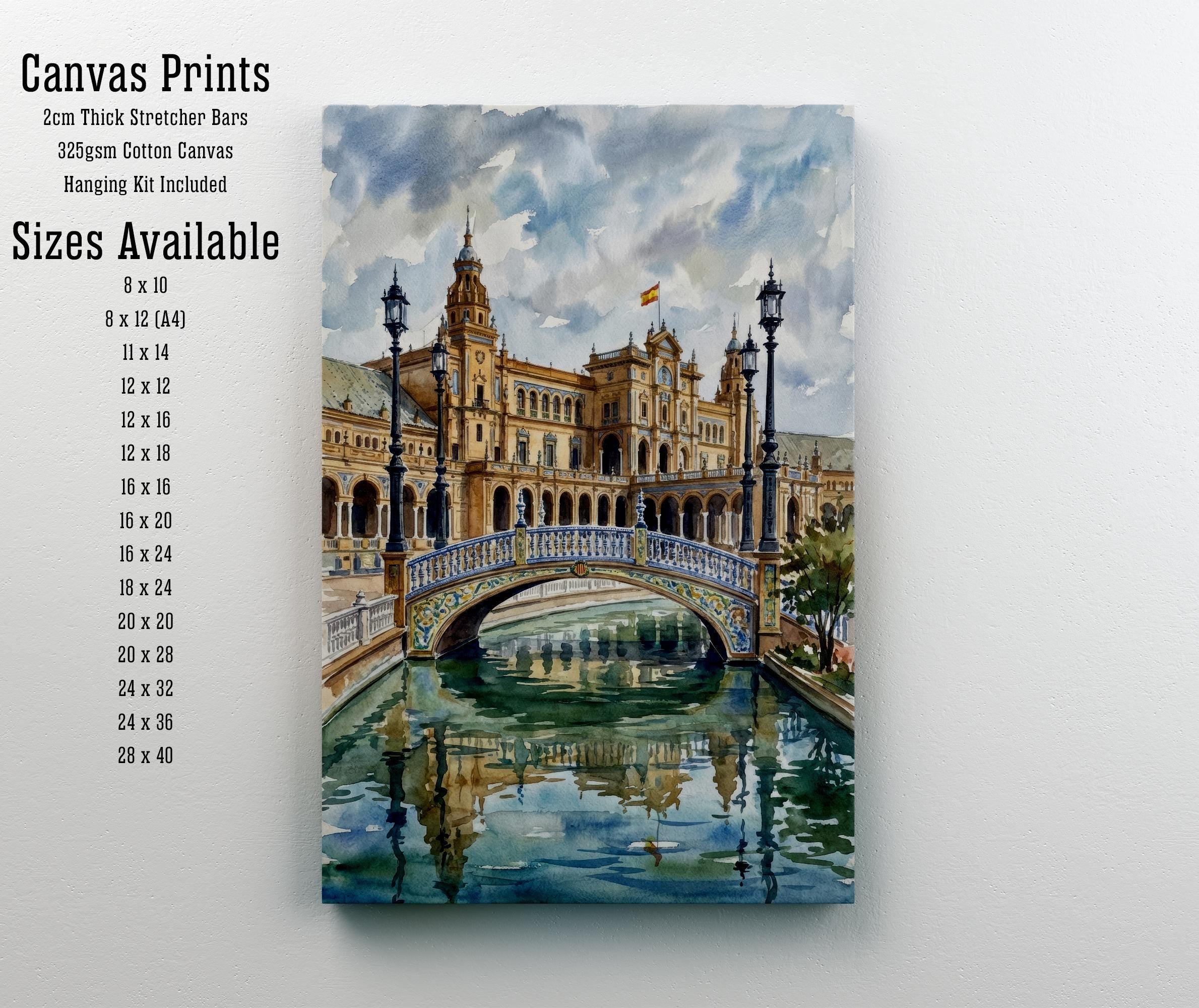 Seville Spain Watercolor Print, Andalusian Cityscape Art