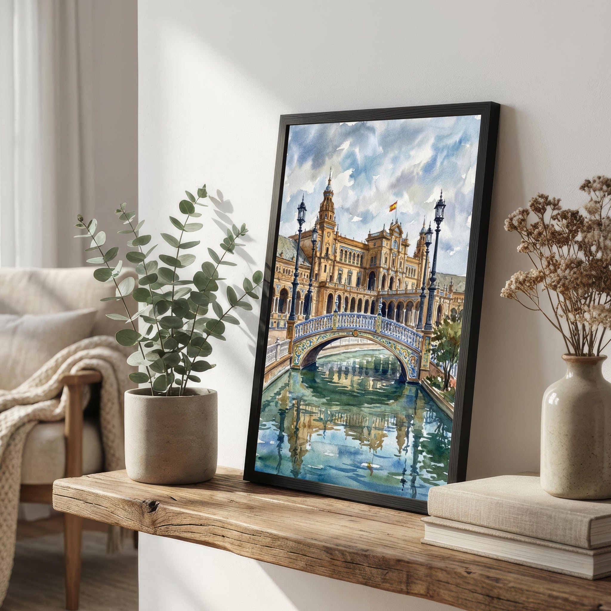 Seville Spain Watercolor Print, Andalusian Cityscape Art