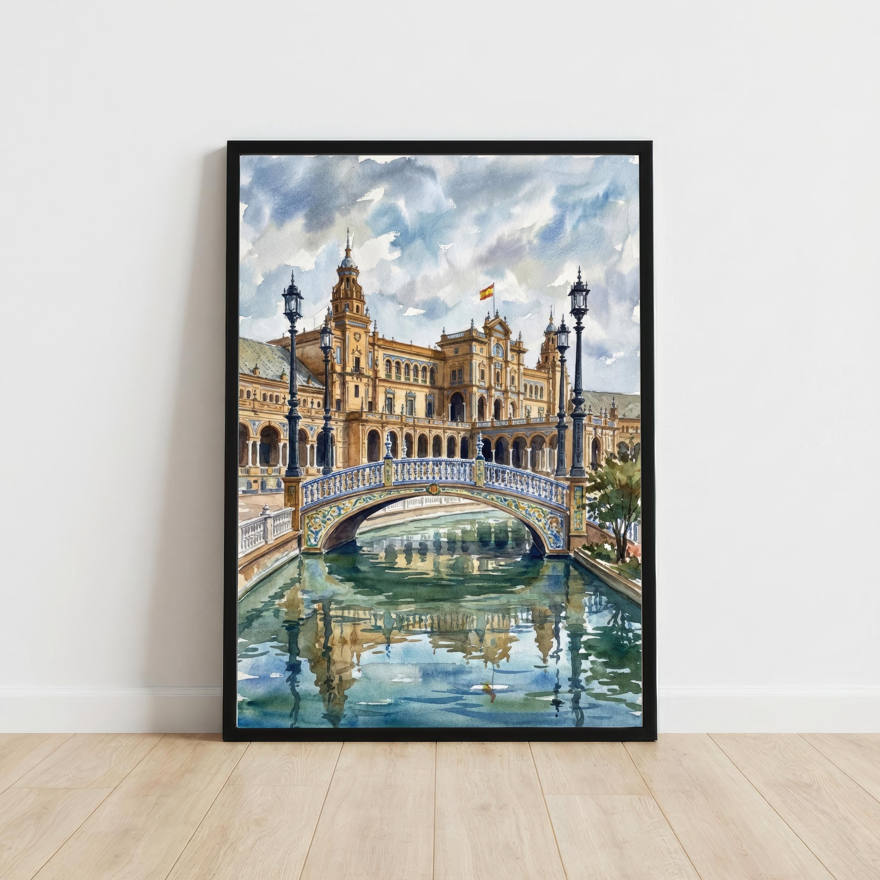 Seville Spain Watercolor Print, Andalusian Cityscape Art