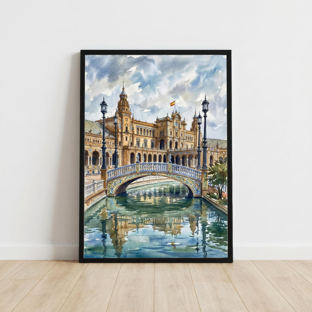 Seville Watercolour Painting Poster Spain Wall Art City Landscape Print Gift for Europe Travel Lovers and Fans of Scenic Andalusian