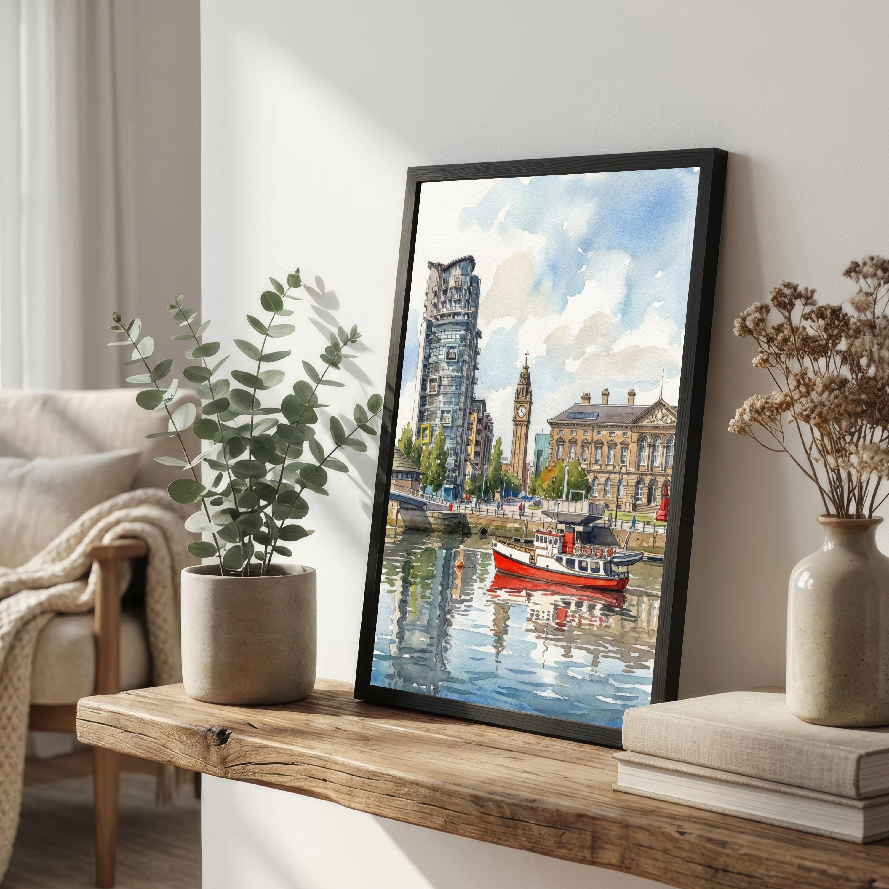 Belfast Skyline Watercolor Print, Northern Ireland Cityscape Art