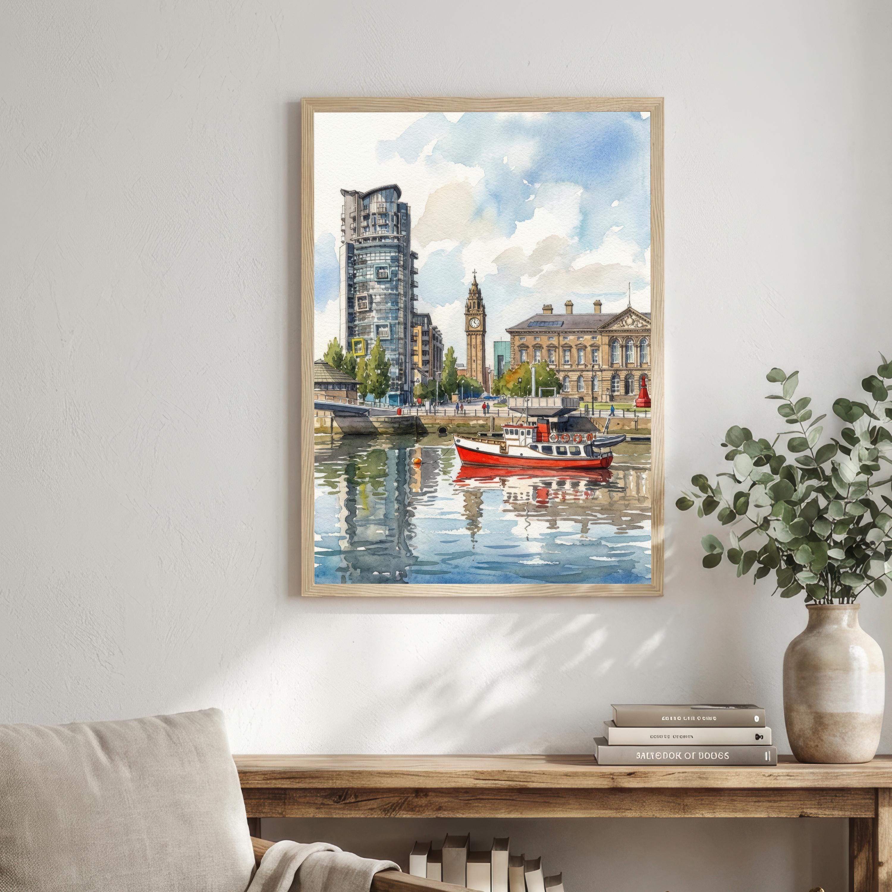 Belfast Skyline Watercolor Print, Northern Ireland Cityscape Art