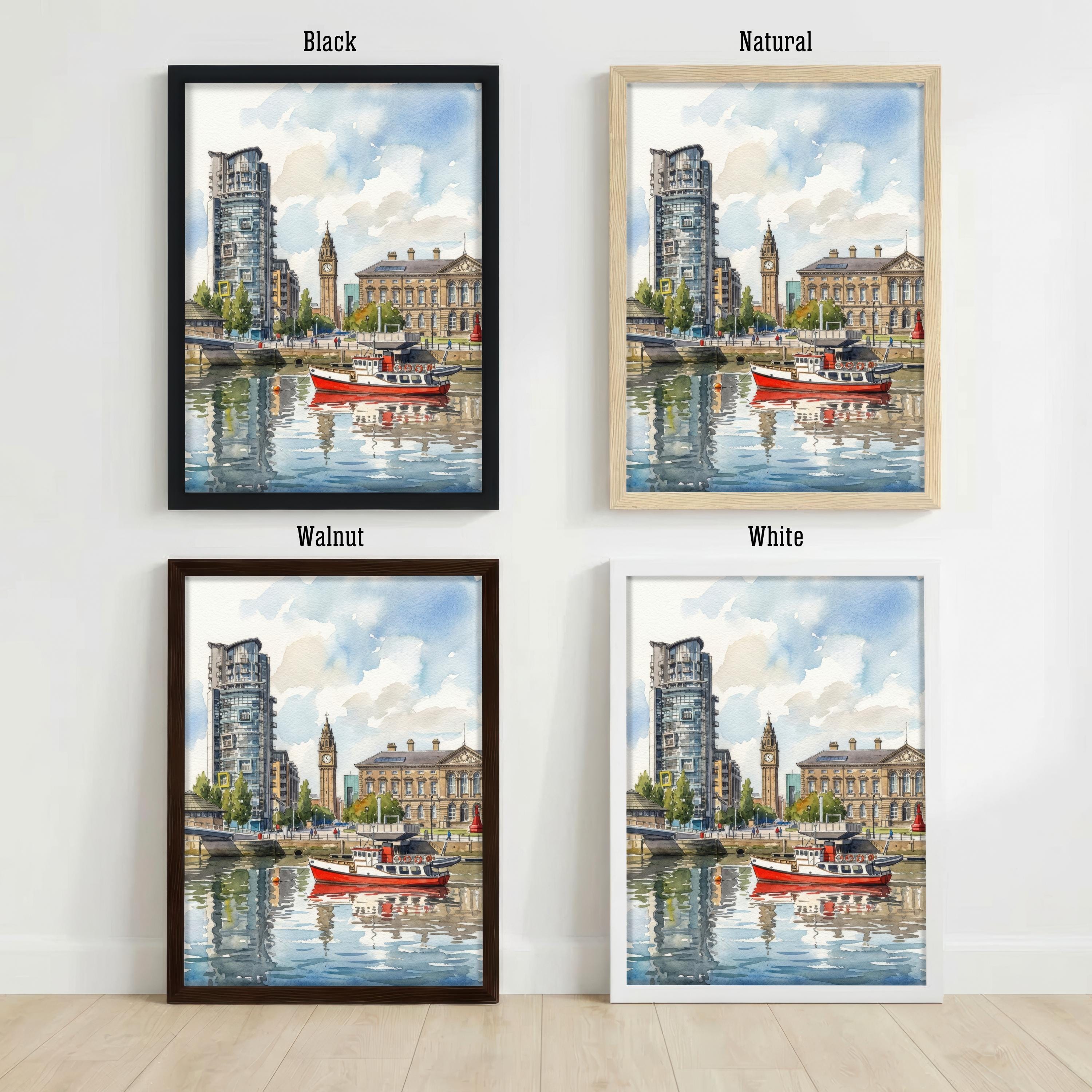 Belfast Skyline Watercolor Print, Northern Ireland Cityscape Art