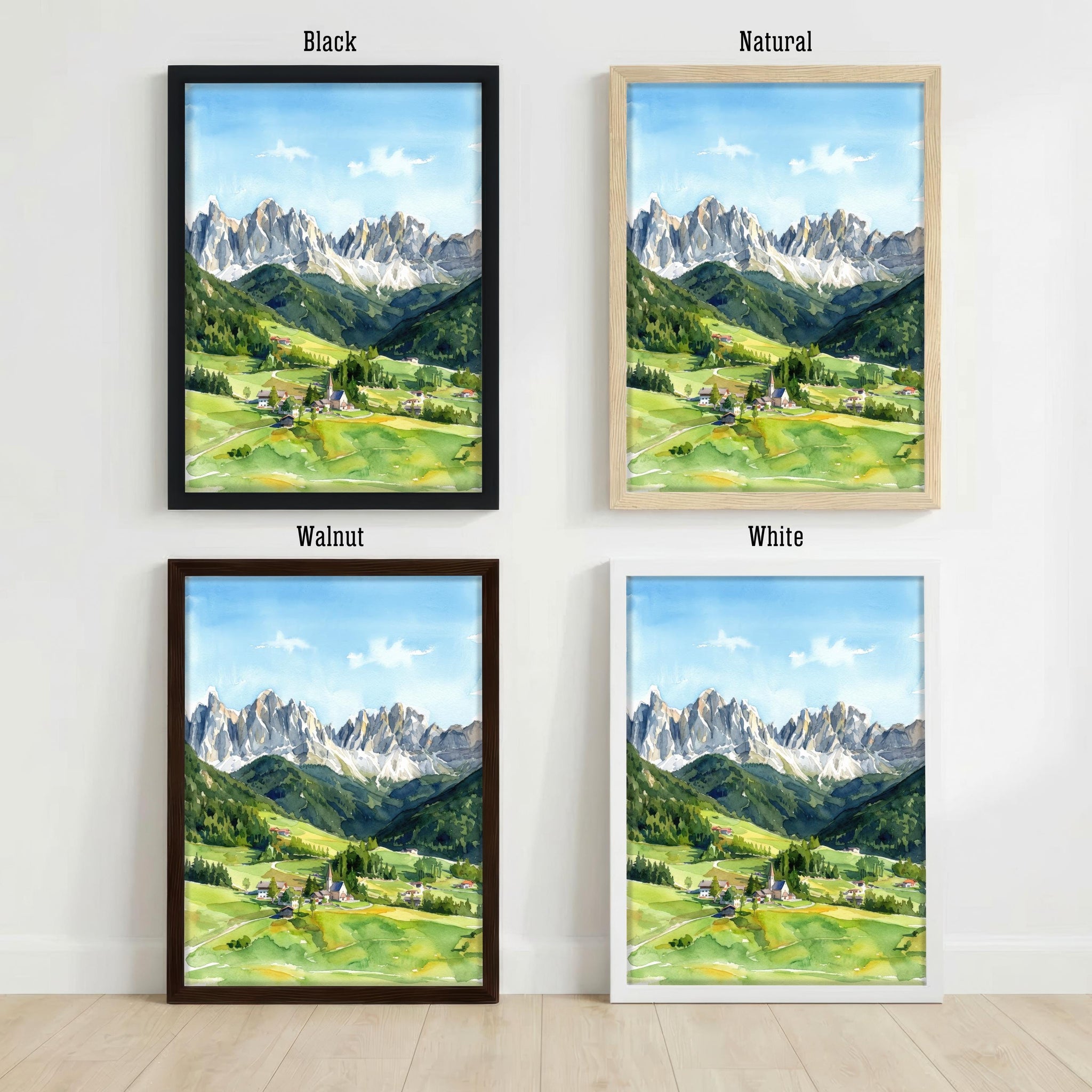 Dolomites Watercolor Painting Poster Italy Wall Art Mountain Landscape Print Gift for Europe Travel Lovers and Fans of Scenic Italian Alpine