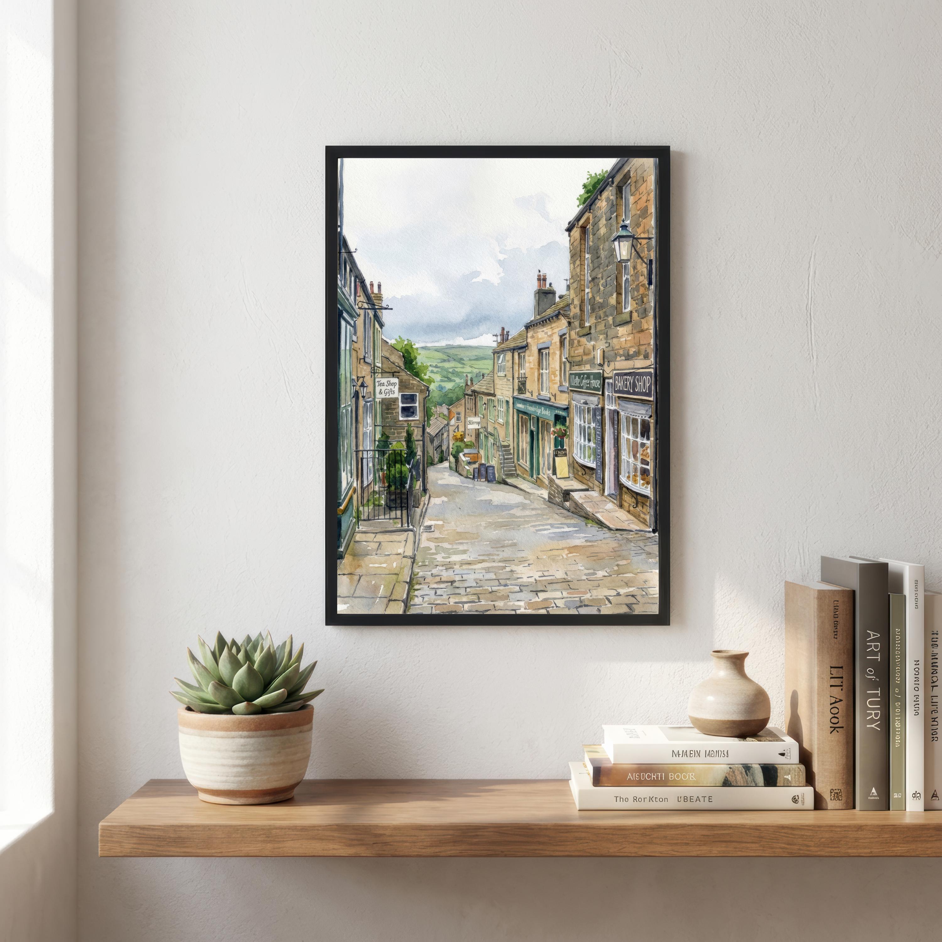 Haworth Village Watercolour Print, Scenic Yorkshire Wall Art