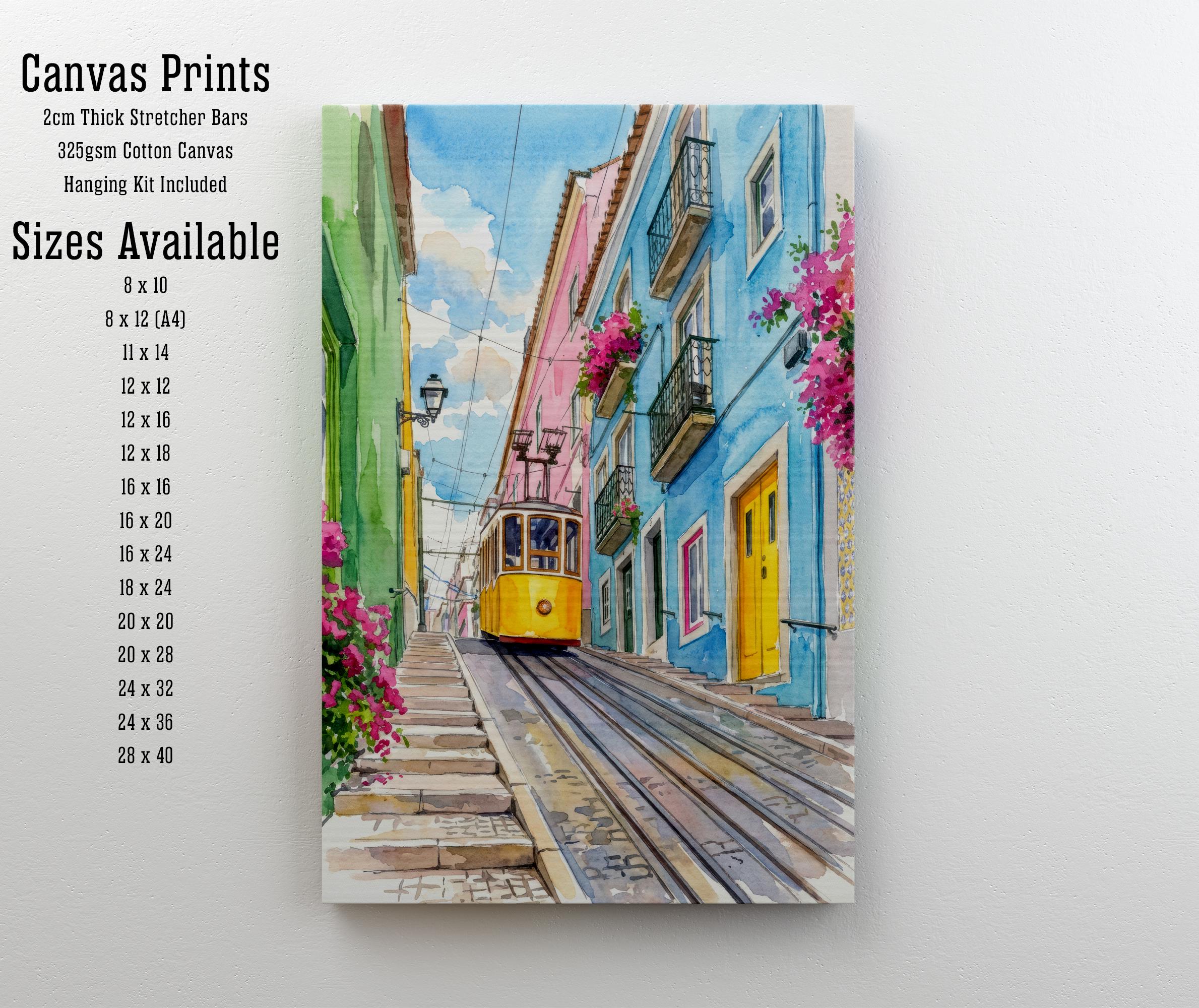 Lisbon Portugal Watercolor Art Print: Cityscape, Iconic Tram