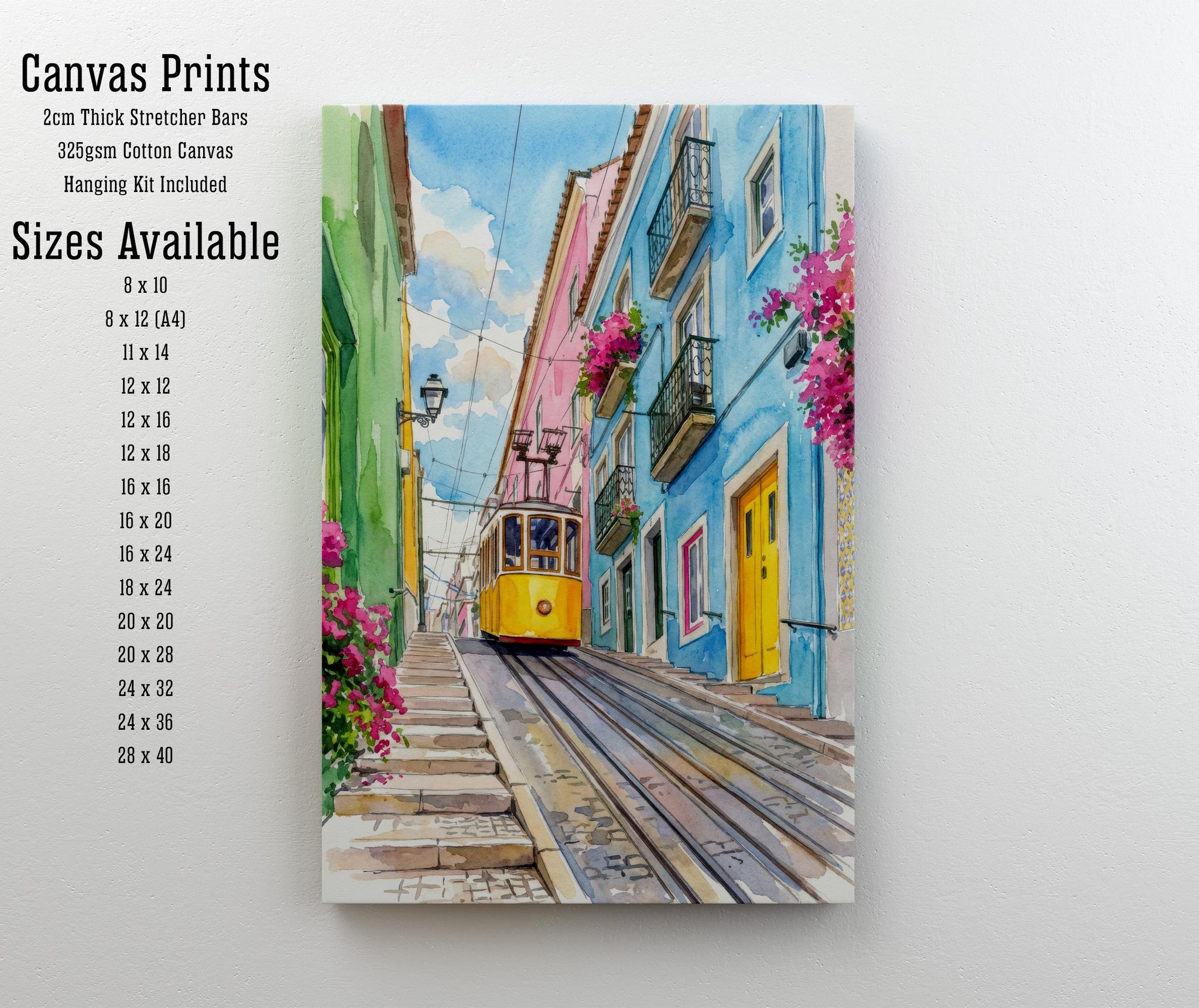 Lisbon Portugal Watercolor Art Print: Cityscape, Iconic Tram