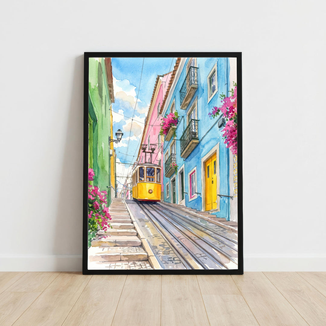 Lisbon Portugal Watercolor Art Print: Cityscape, Iconic Tram