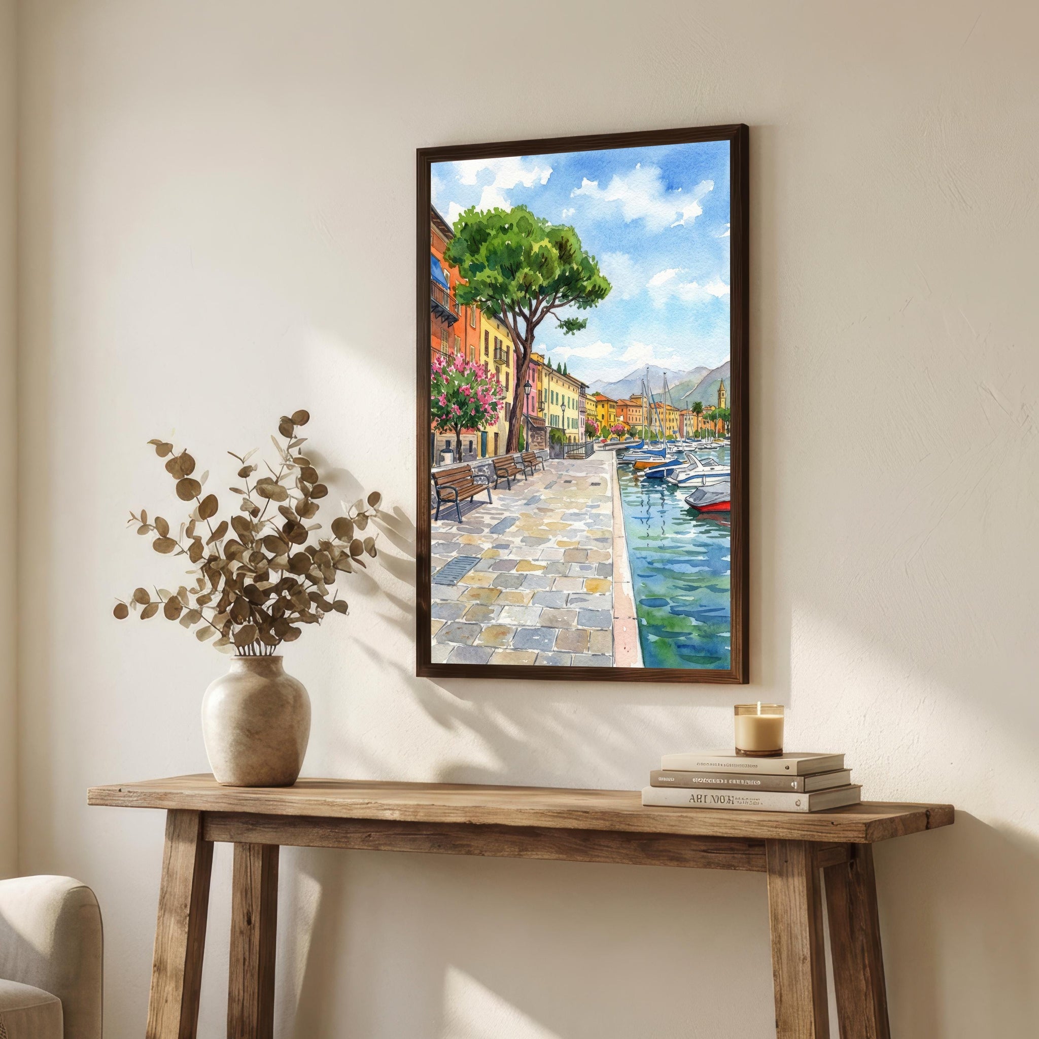 Lake Garda Watercolor Print, Italy Coastal Art