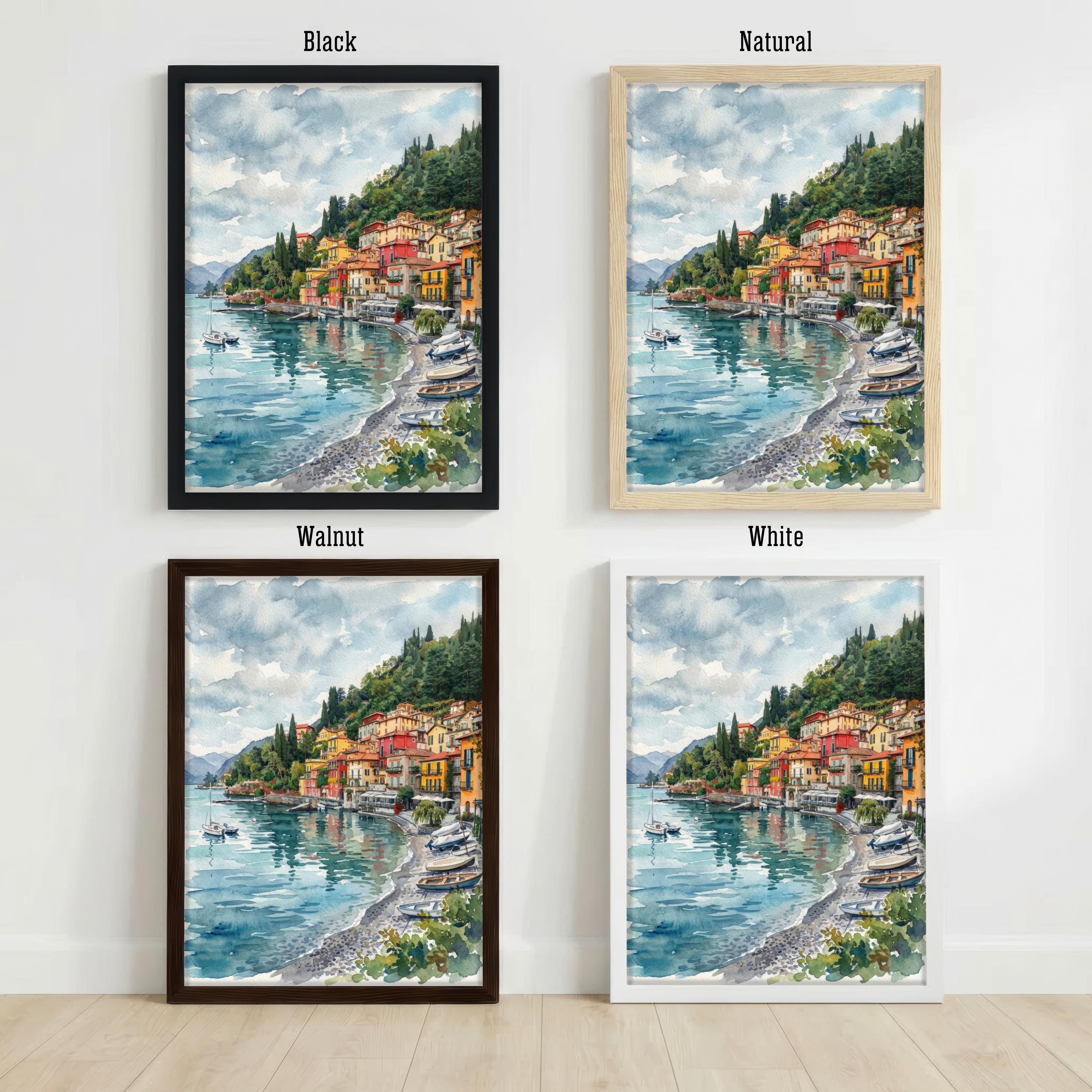 Lake Garda Watercolor Print, Italy Coastal Art