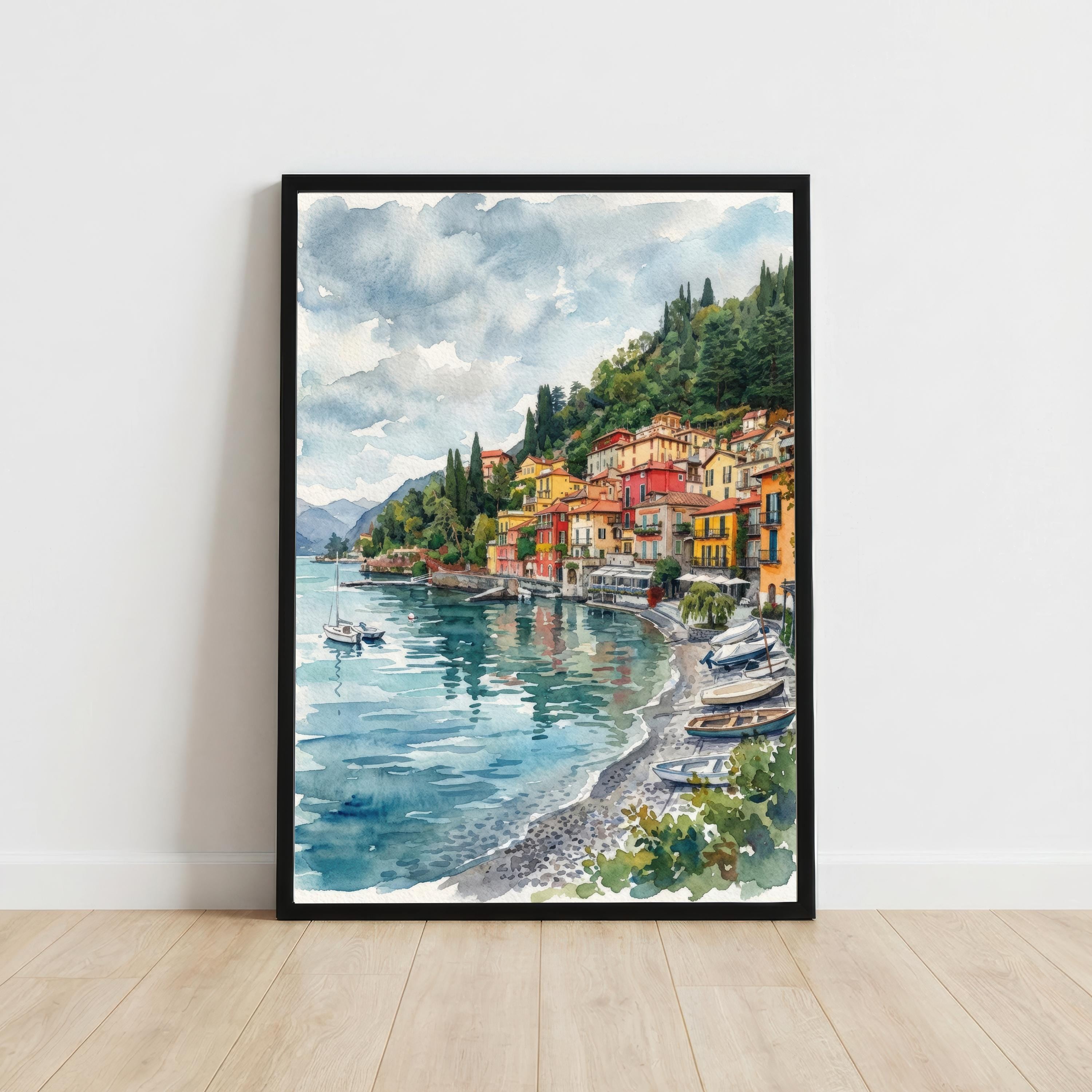 Lake Garda Watercolor Print, Italy Coastal Art