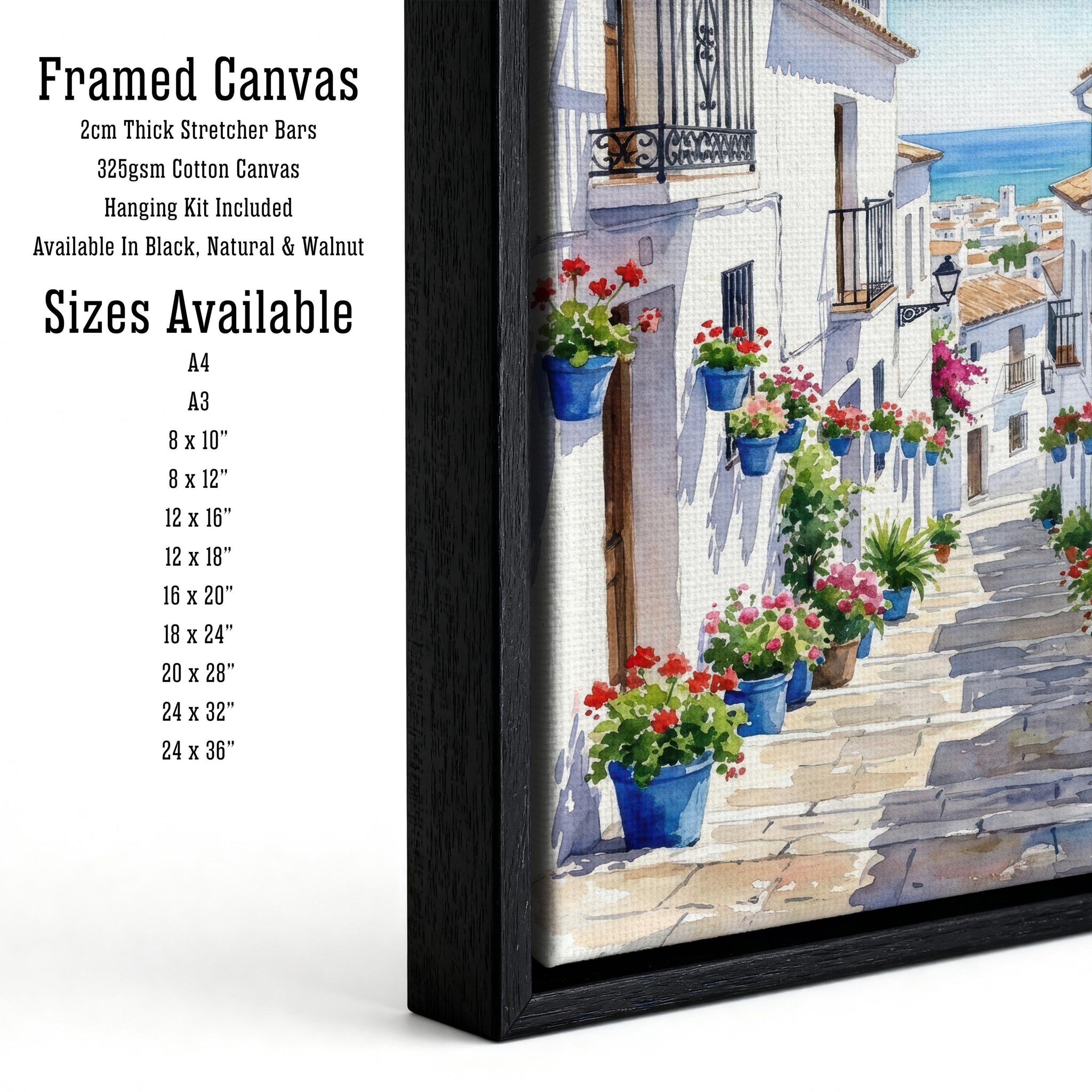 Mijas Watercolour Painting Poster Spain Wall Art Village Landscape Print Gift for Europe Travel Lovers and Fans of Scenic Andalusian