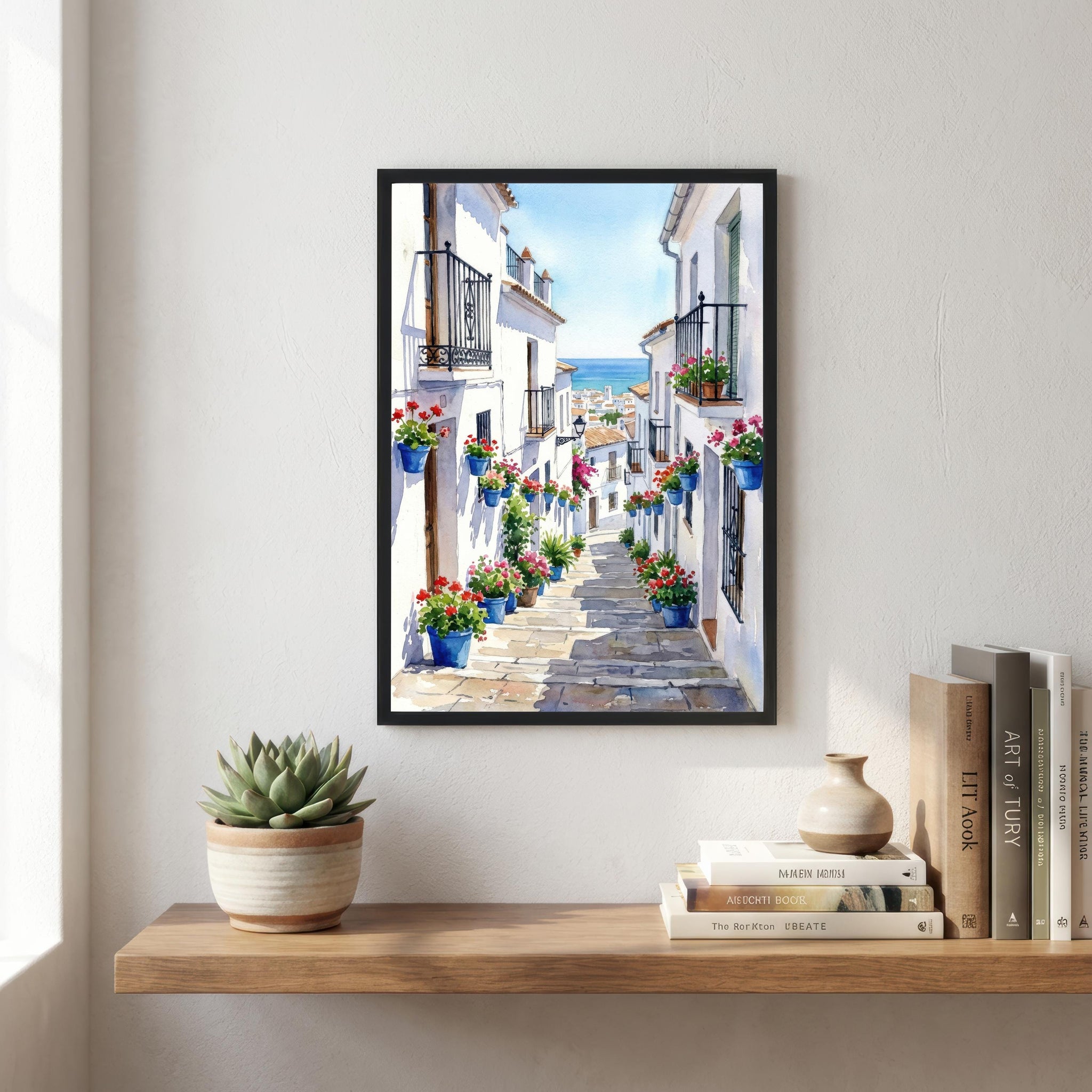 Mijas Watercolour Painting Poster Spain Wall Art Village Landscape Print Gift for Europe Travel Lovers and Fans of Scenic Andalusian