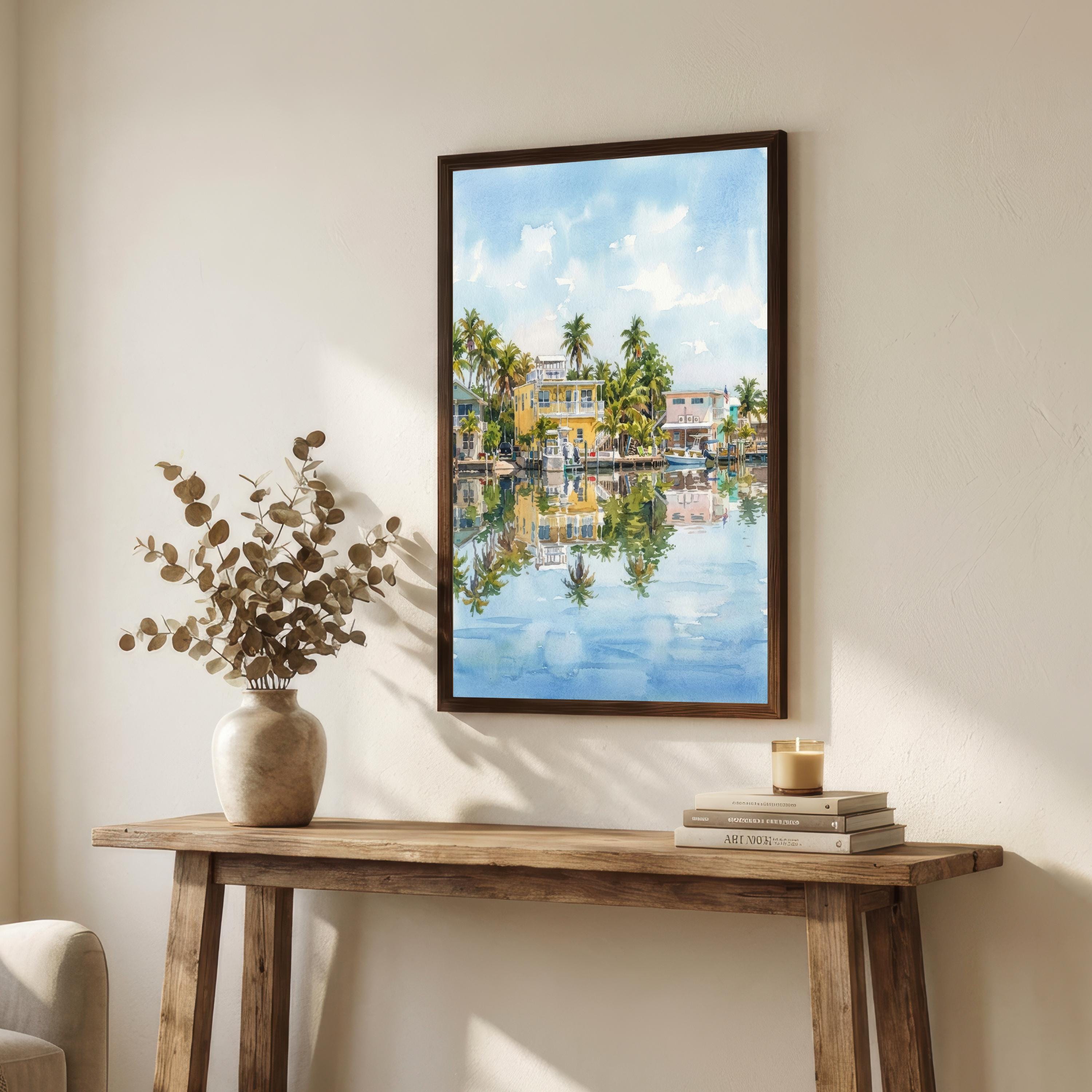Key West Watercolor Print: Coastal Florida Art, Tropical Landscape