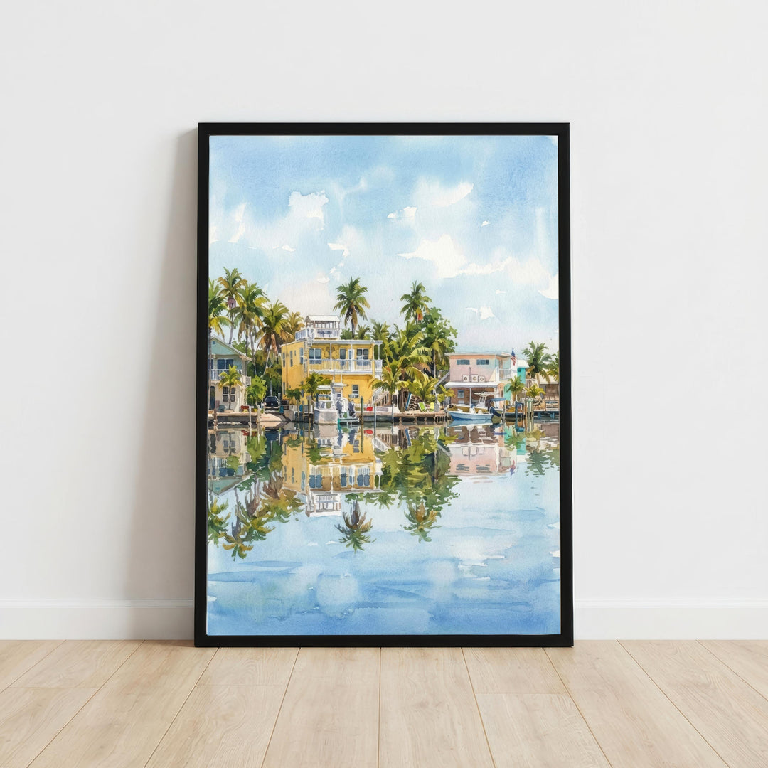 Key West Watercolor Painting Poster Florida USA Wall Art Coastal Landscape Print Gift for American Travel Lovers and Fans of Scenic Tropical