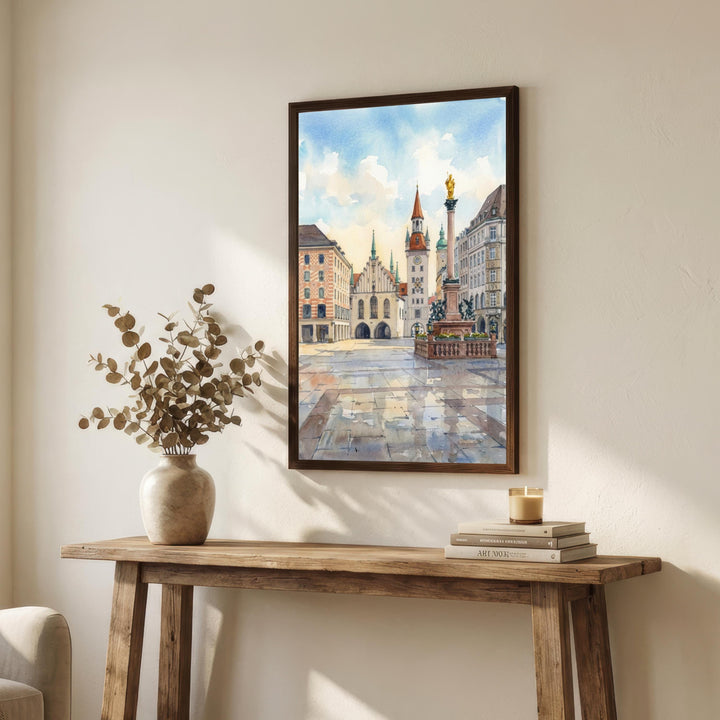 Munich Germany Watercolor Painting German City Art Munich Print Scenic Cityscape Decor