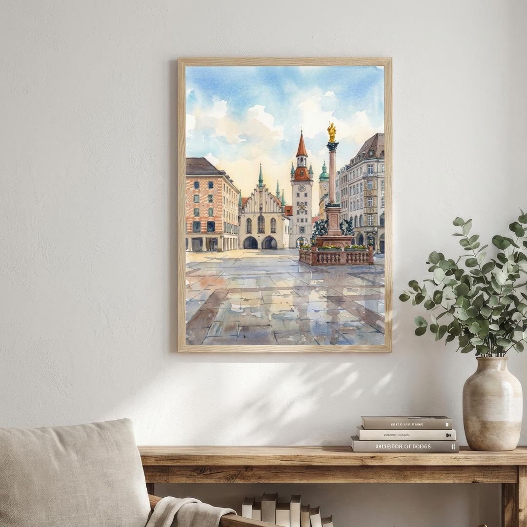 Munich Germany Watercolor Painting German City Art Munich Print Scenic Cityscape Decor