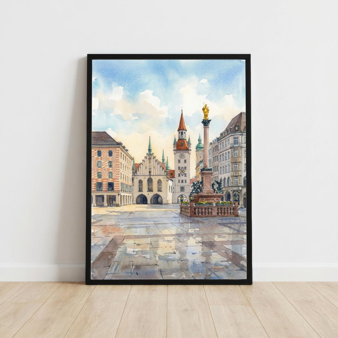 Munich Germany Watercolor Painting German City Art Munich Print Scenic Cityscape Decor