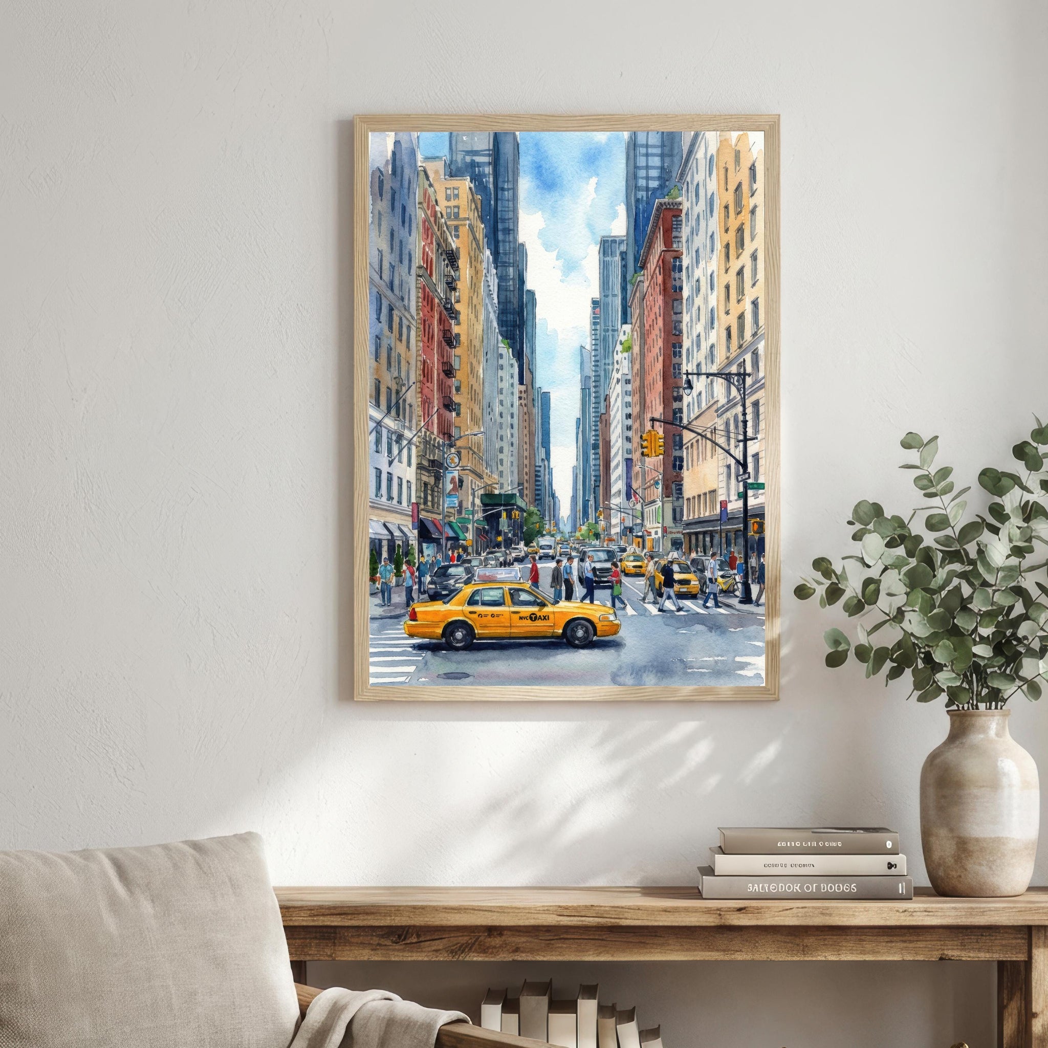 New York City Watercolor Painting Poster USA Wall Art Skyline Landscape Print Gift for American Travel Lovers and Fans of Scenic