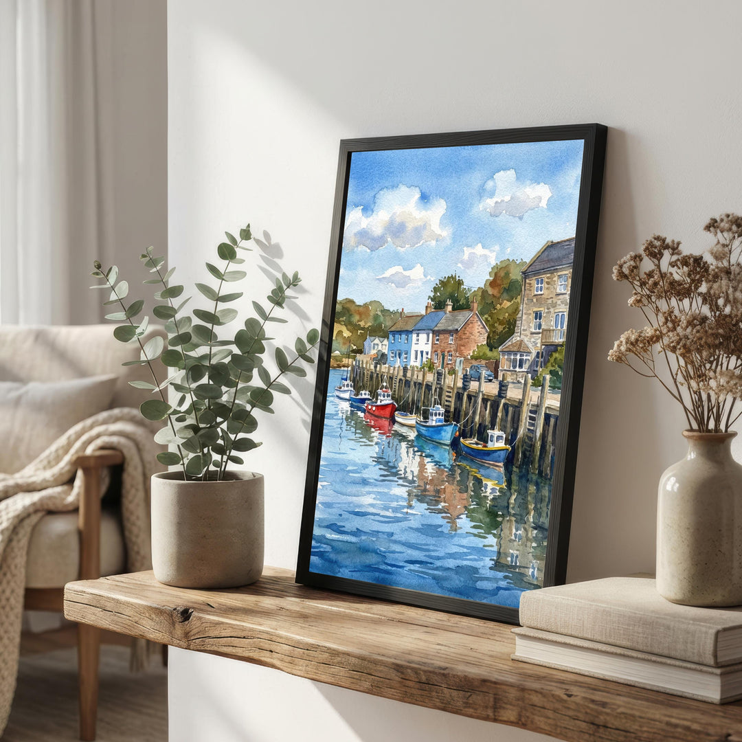 Seaton Devon Watercolour Painting Poster England Wall Art Coastal Landscape Print Gift for UK Travel Lovers and Fans of Scenic British