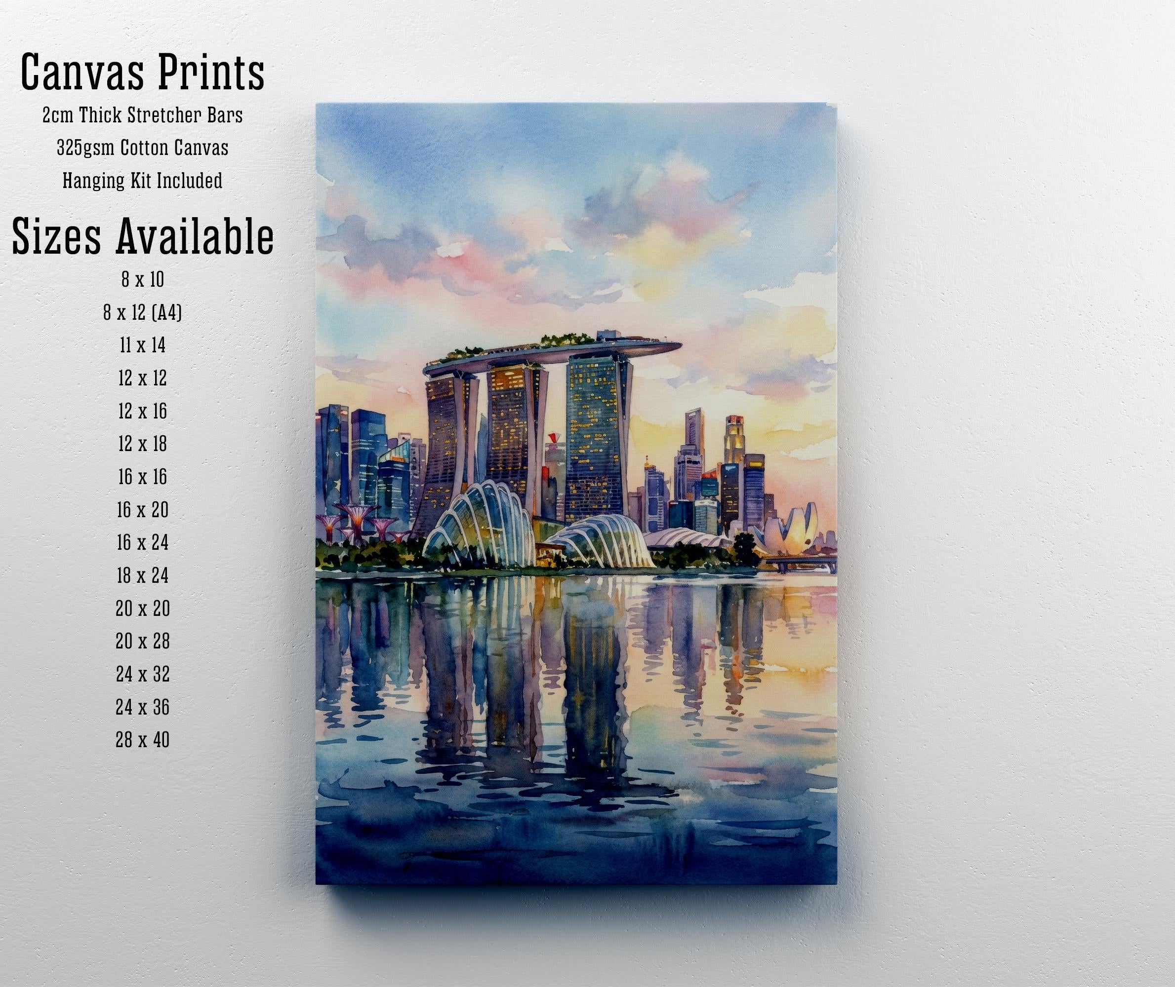 Singapore City Watercolor Painting Poster Wall Art Skyline Landscape Print Gift for Asia Travel Lovers and Fans of Scenic Modern