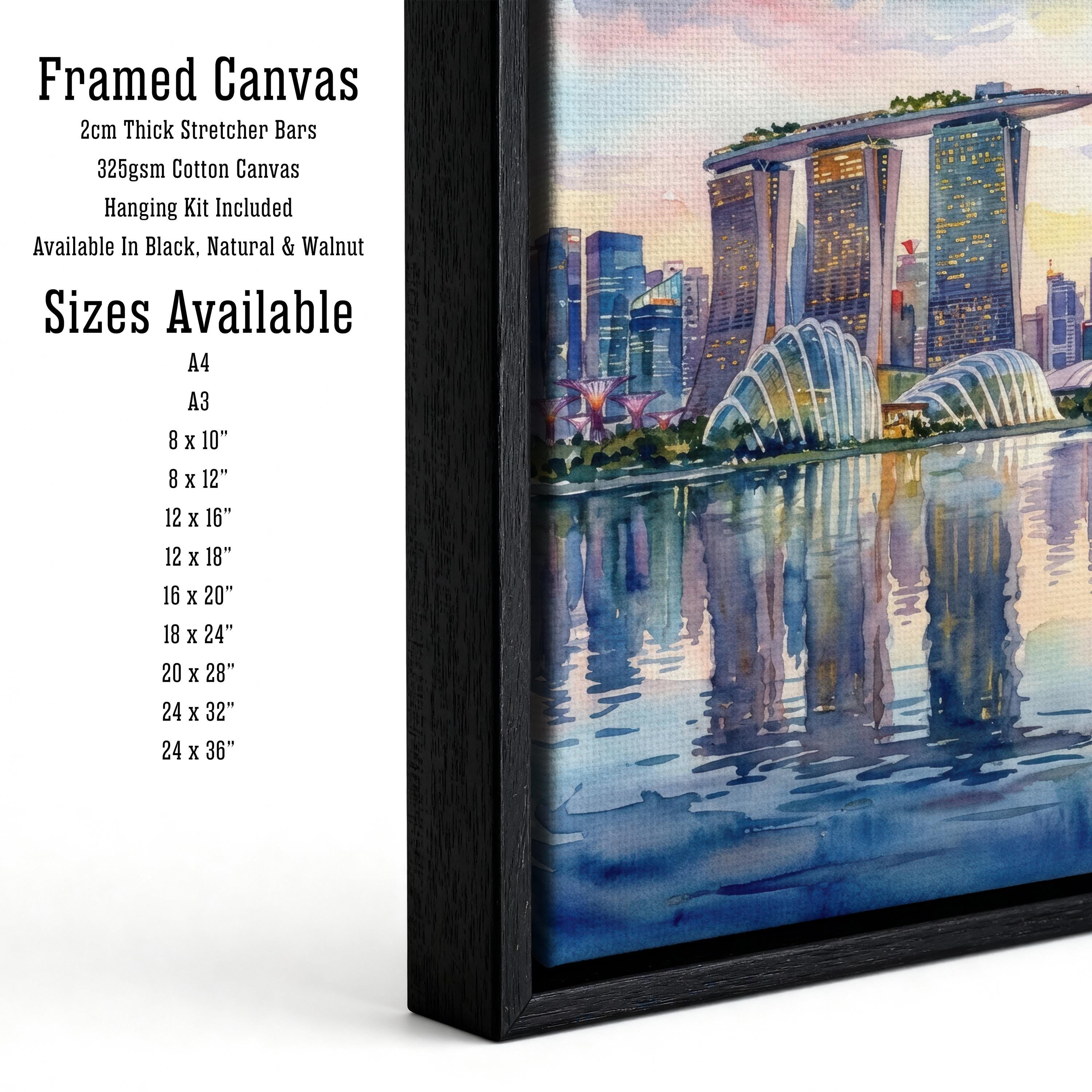 Singapore Skyline Watercolor Print, Modern Cityscape Wall Art