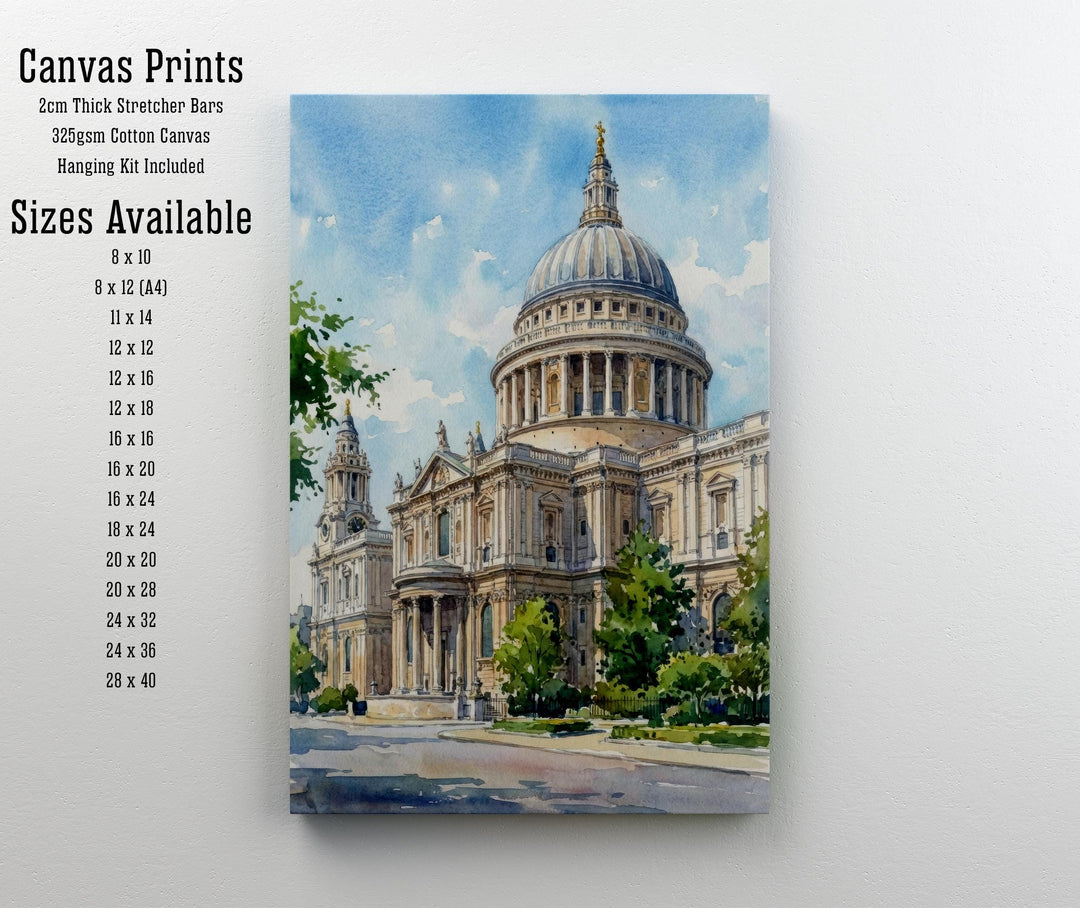St Pauls Cathedral Watercolour Painting Poster London England Wall Art Landmark Print Gift for UK Travel Lovers and Fans of Historic British