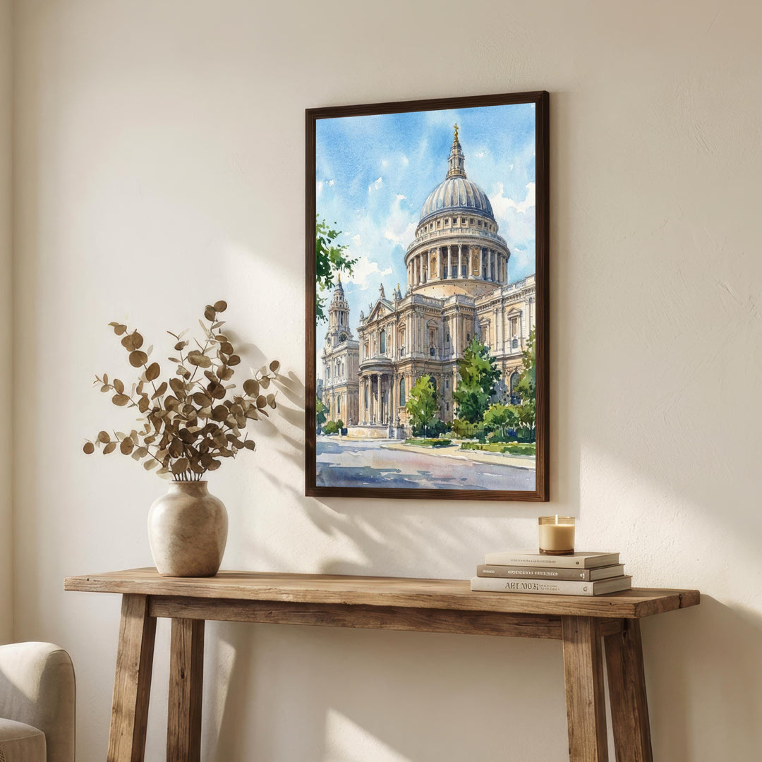 St Pauls Cathedral Watercolour Painting Poster London England Wall Art Landmark Print Gift for UK Travel Lovers and Fans of Historic British