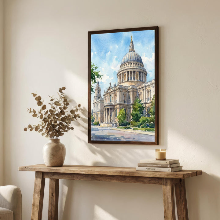 St Pauls Cathedral Watercolour Painting Poster London England Wall Art Landmark Print Gift for UK Travel Lovers and Fans of Historic British