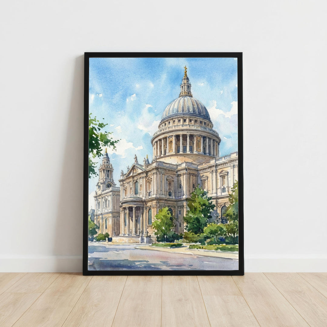 St Pauls Cathedral Watercolour Painting Poster London England Wall Art Landmark Print Gift for UK Travel Lovers and Fans of Historic British