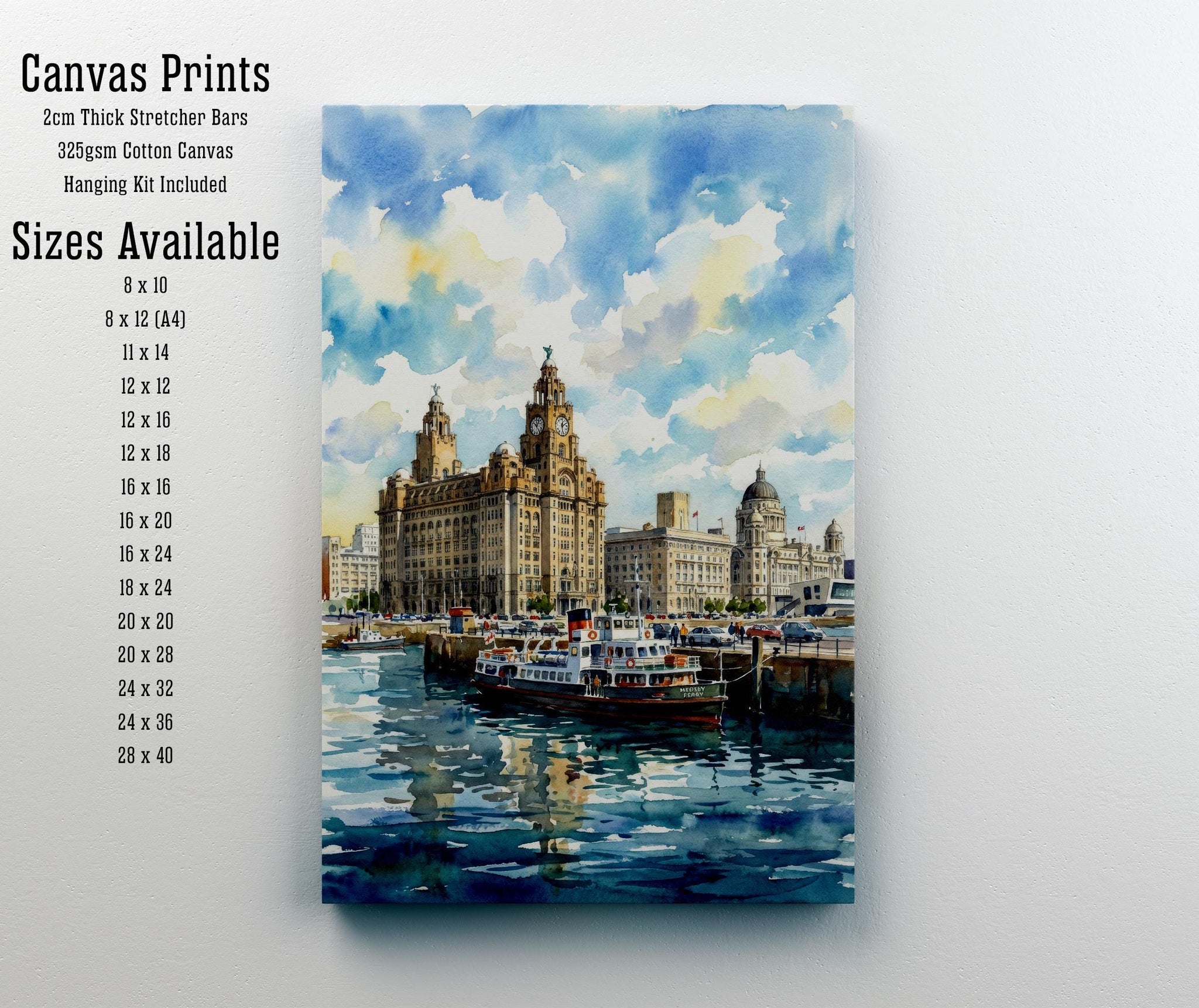 Liverpool Watercolour Painting Poster England Wall Art City Skyline Landscape Print Gift for UK Travel Lovers and Fans of Scenic British