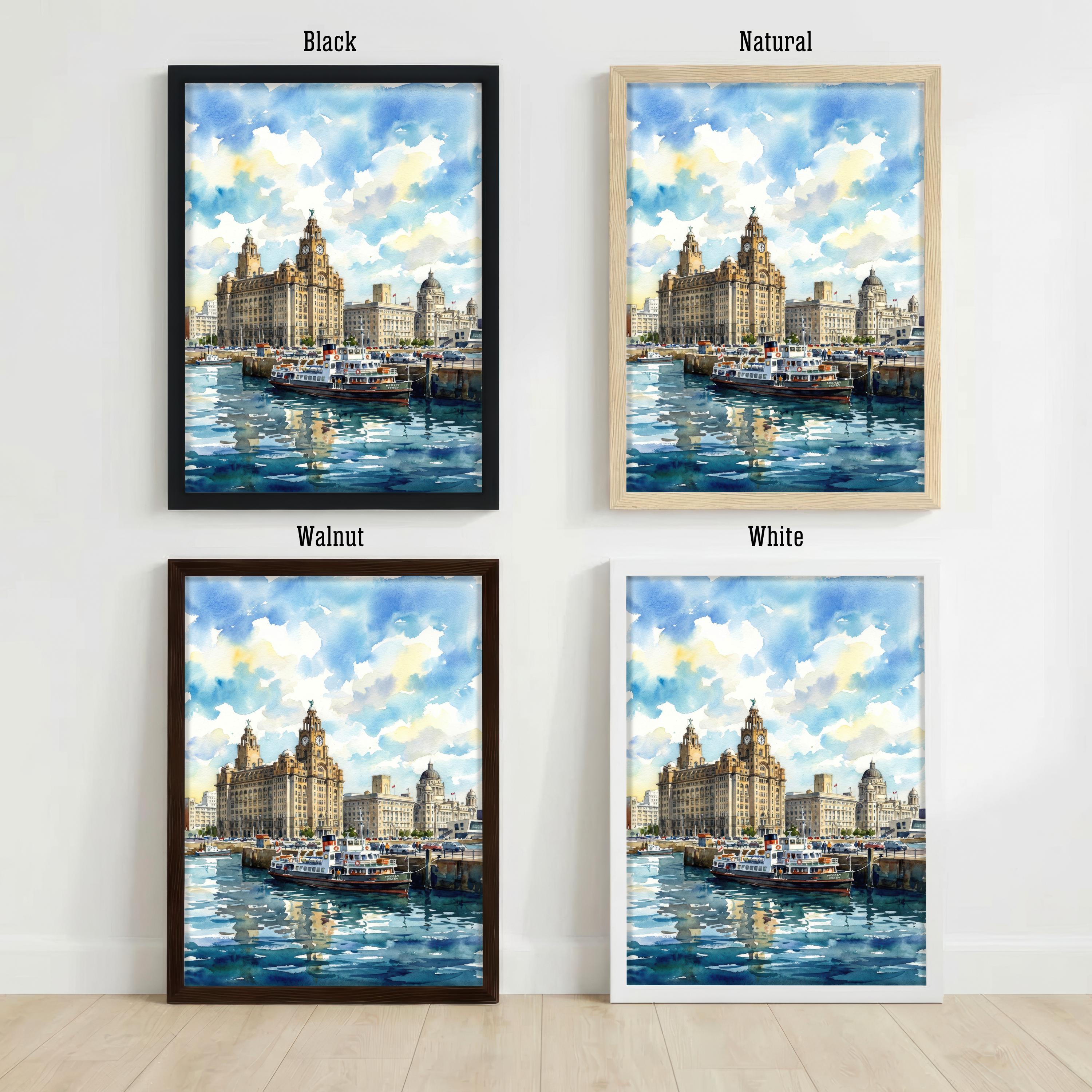 Liverpool Watercolour Painting Poster England Wall Art City Skyline Landscape Print Gift for UK Travel Lovers and Fans of Scenic British