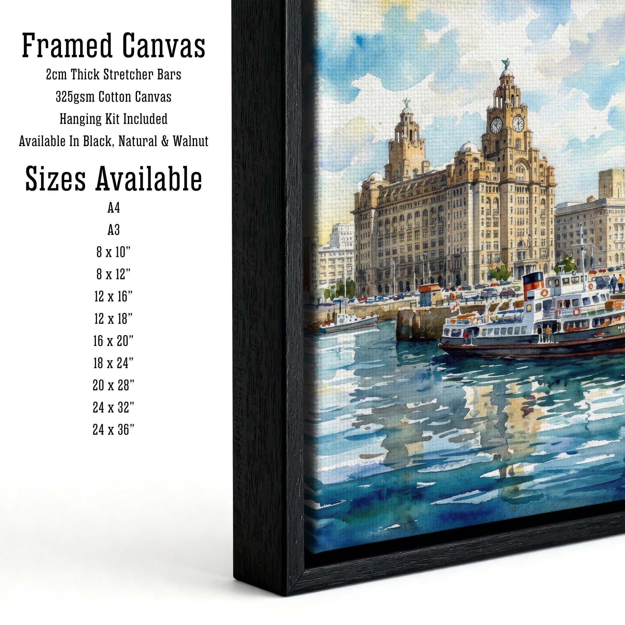 Liverpool Watercolour Painting Poster England Wall Art City Skyline Landscape Print Gift for UK Travel Lovers and Fans of Scenic British
