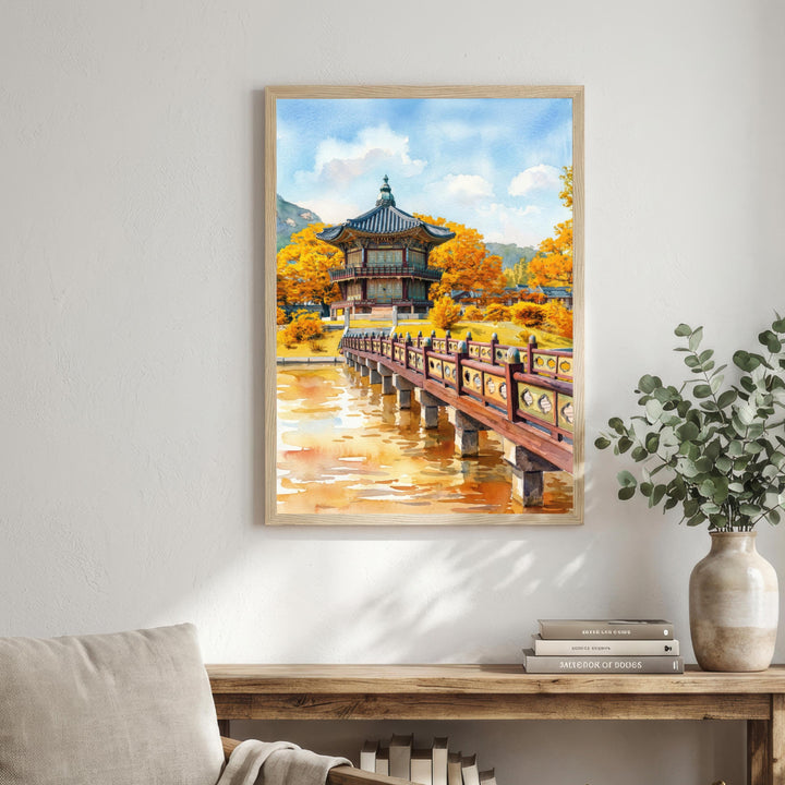 Seoul Watercolor Painting Poster South Korea Wall Art City Skyline Landscape Print Gift for Asia Travel Lovers and Fans of Scenic Modern