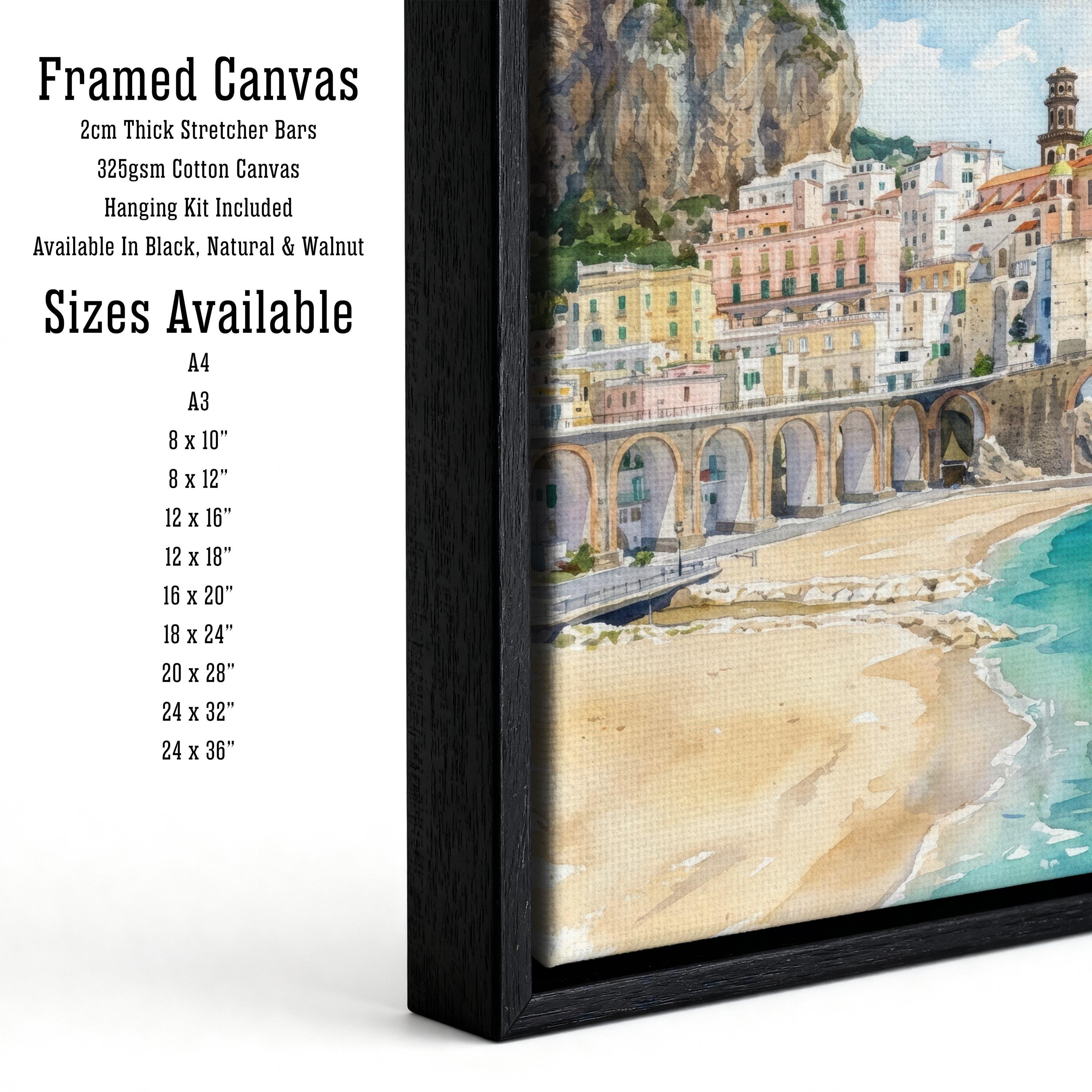 Sorrento Watercolor Painting Poster Italy Wall Art Coastal Landscape Print Gift for Europe Travel Lovers and Fans of Scenic Italian Seaside