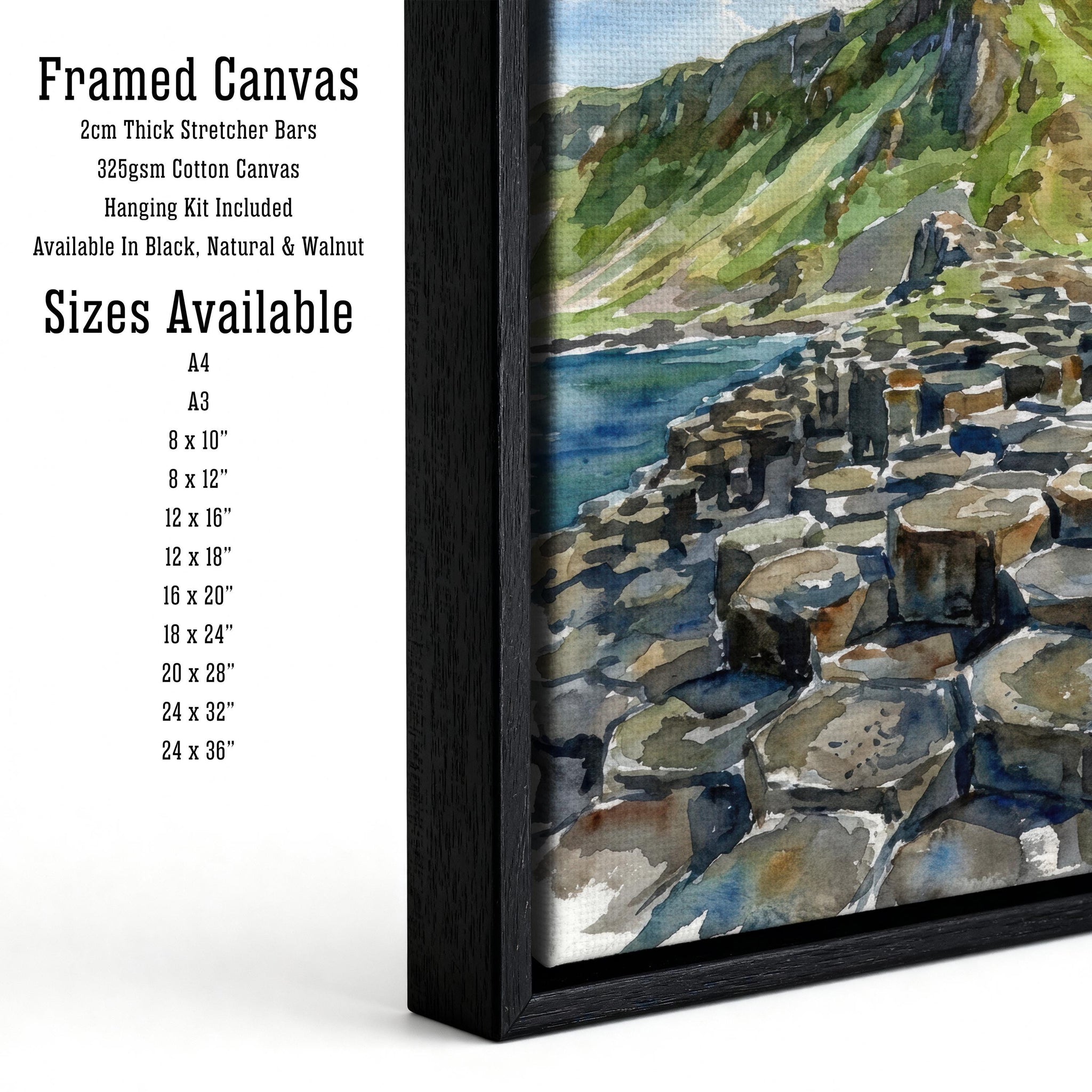 Giants Causeway Watercolor Painting, Northern Ireland Coastal Art Print