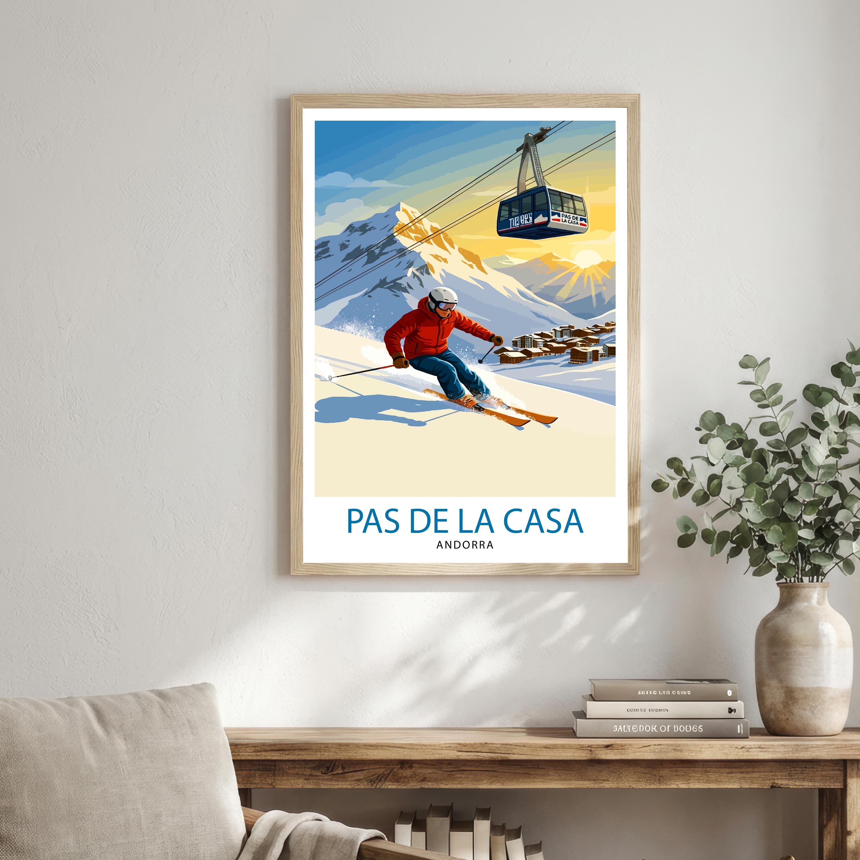 Pas de la Casa Andorra Ski Poster Print Wall Art Mountain Resort Landscape Gift for Europe Travel Lovers and Fans of Scenic Pyrenees Winter