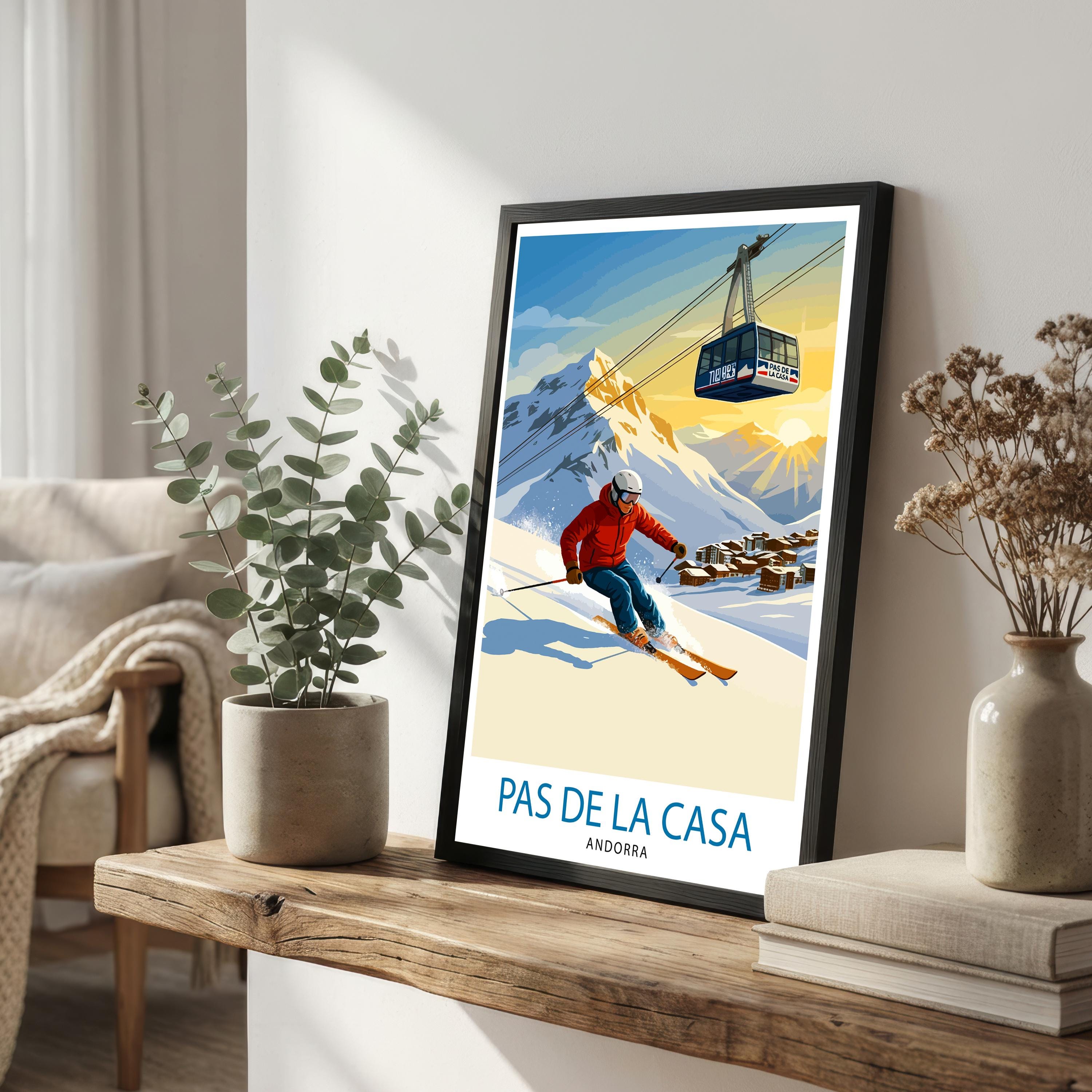 Pas de la Casa Andorra Ski Poster Print Wall Art Mountain Resort Landscape Gift for Europe Travel Lovers and Fans of Scenic Pyrenees Winter