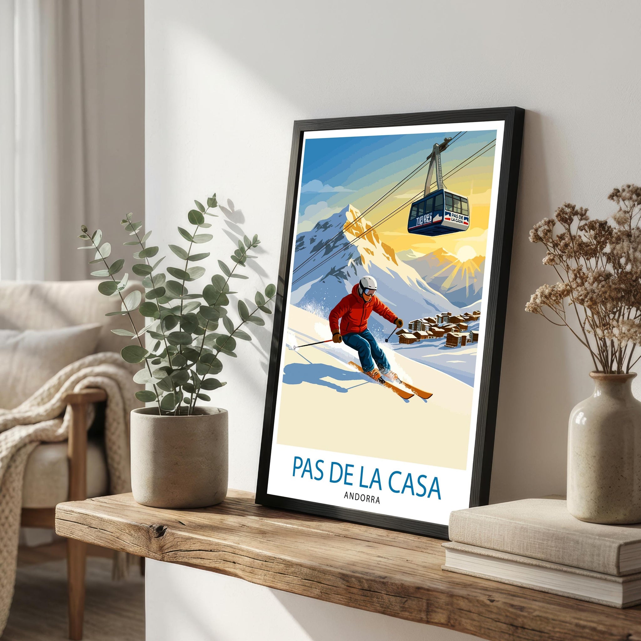 Pas de la Casa Andorra Ski Poster Print Wall Art Mountain Resort Landscape Gift for Europe Travel Lovers and Fans of Scenic Pyrenees Winter
