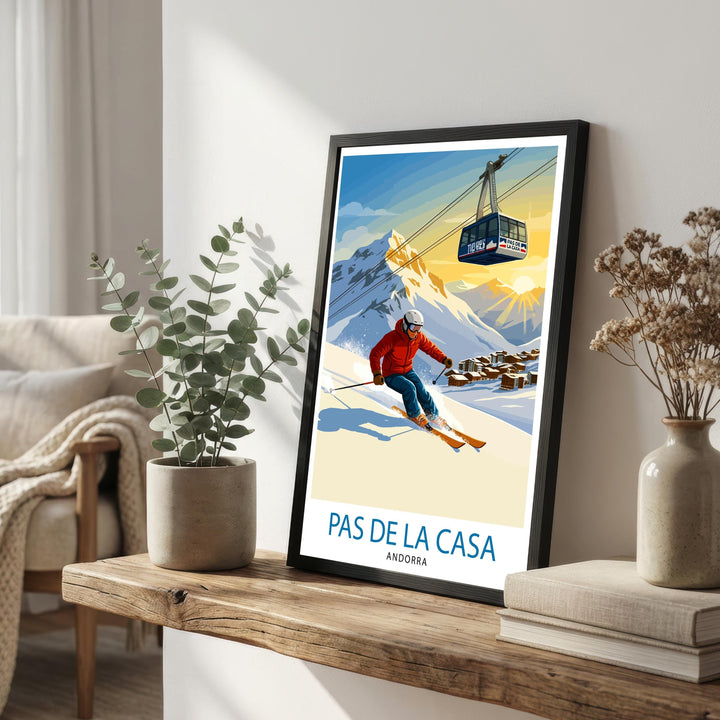 Pas de la Casa Andorra Ski Poster Print Wall Art Mountain Resort Landscape Gift for Europe Travel Lovers and Fans of Scenic Pyrenees Winter