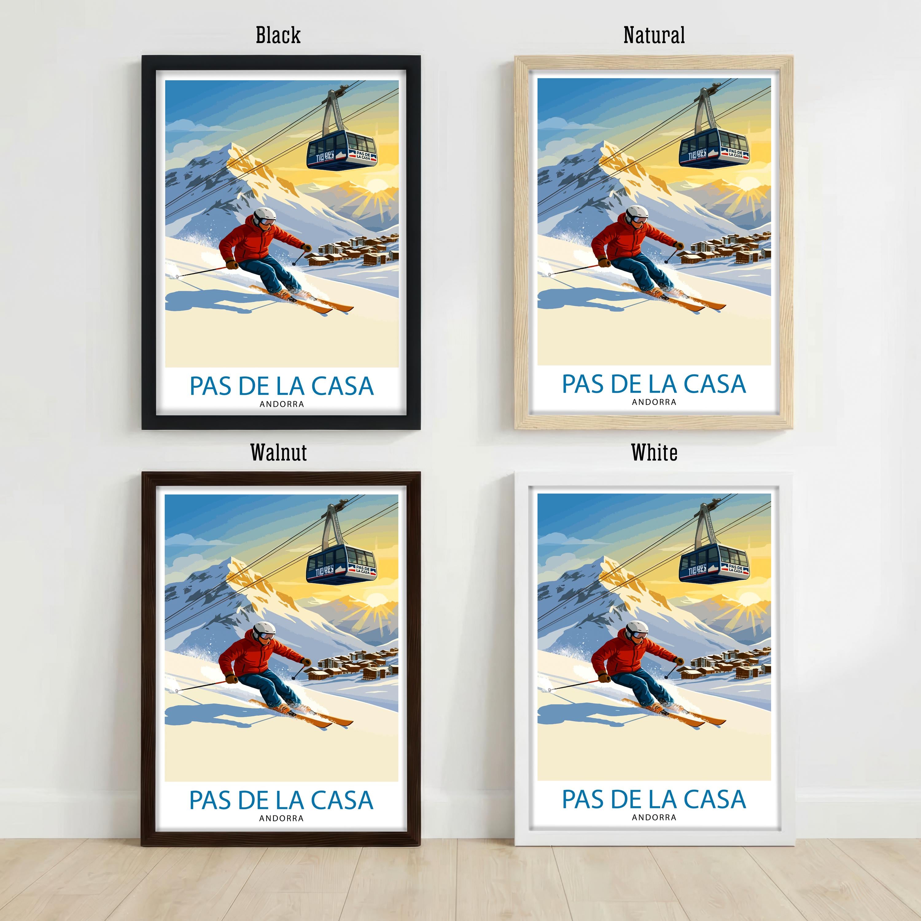 Pas de la Casa Andorra Ski Poster Print Wall Art Mountain Resort Landscape Gift for Europe Travel Lovers and Fans of Scenic Pyrenees Winter