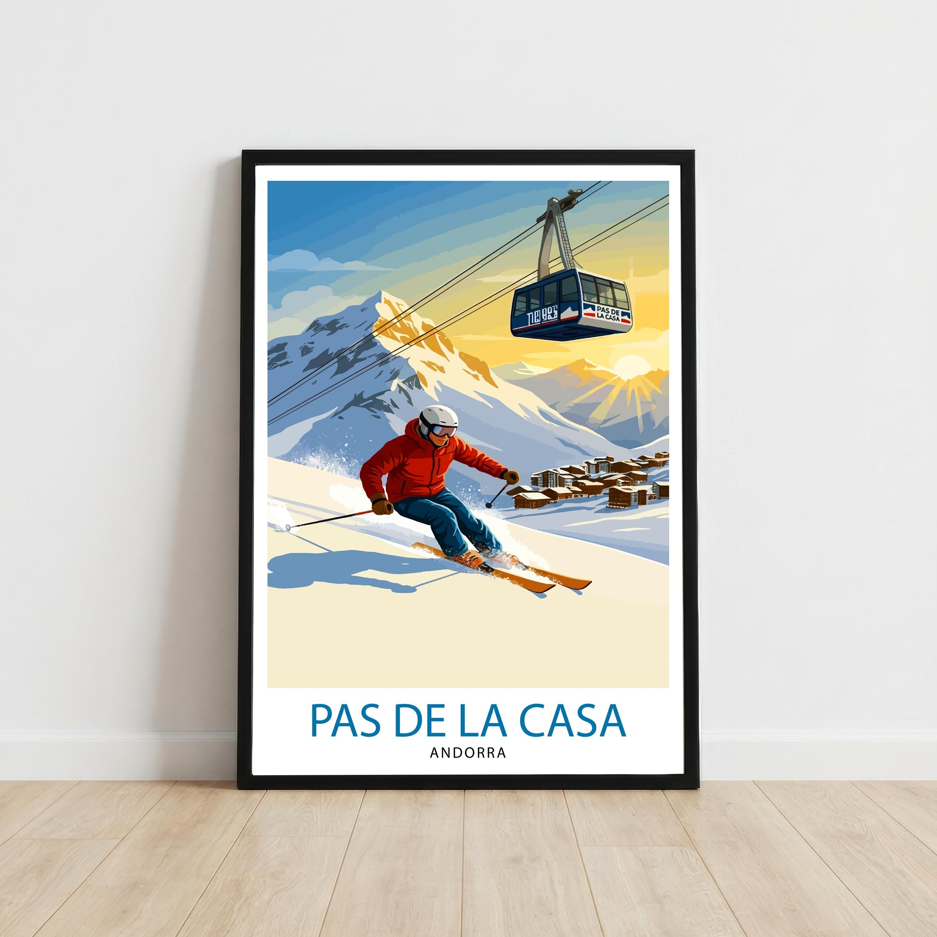 Pas de la Casa Andorra Ski Poster Print Wall Art Mountain Resort Landscape Gift for Europe Travel Lovers and Fans of Scenic Pyrenees Winter