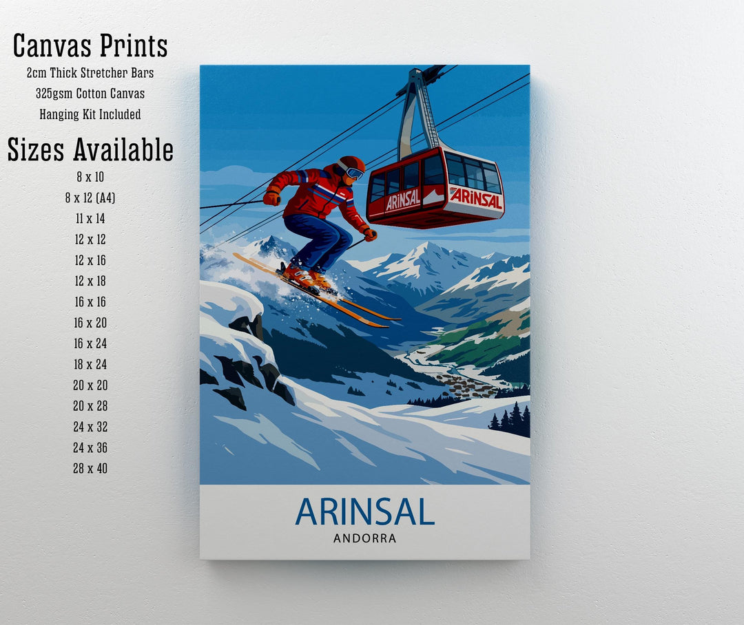 Arinsal Andorra Ski Poster Print Wall Art Mountain Resort Landscape Gift for Europe Travel Lovers and Fans of Scenic Pyrenees Winter Sports