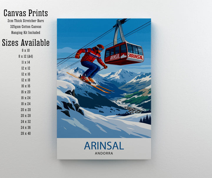 Arinsal Andorra Ski Poster Print Wall Art Mountain Resort Landscape Gift for Europe Travel Lovers and Fans of Scenic Pyrenees Winter Sports
